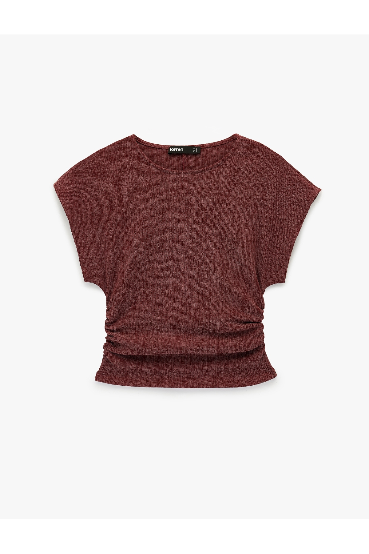Bürümcük Kumaş Slim Fit Kısa Kollu Bisiklet Yaka Drapeli Dokulu Tişört