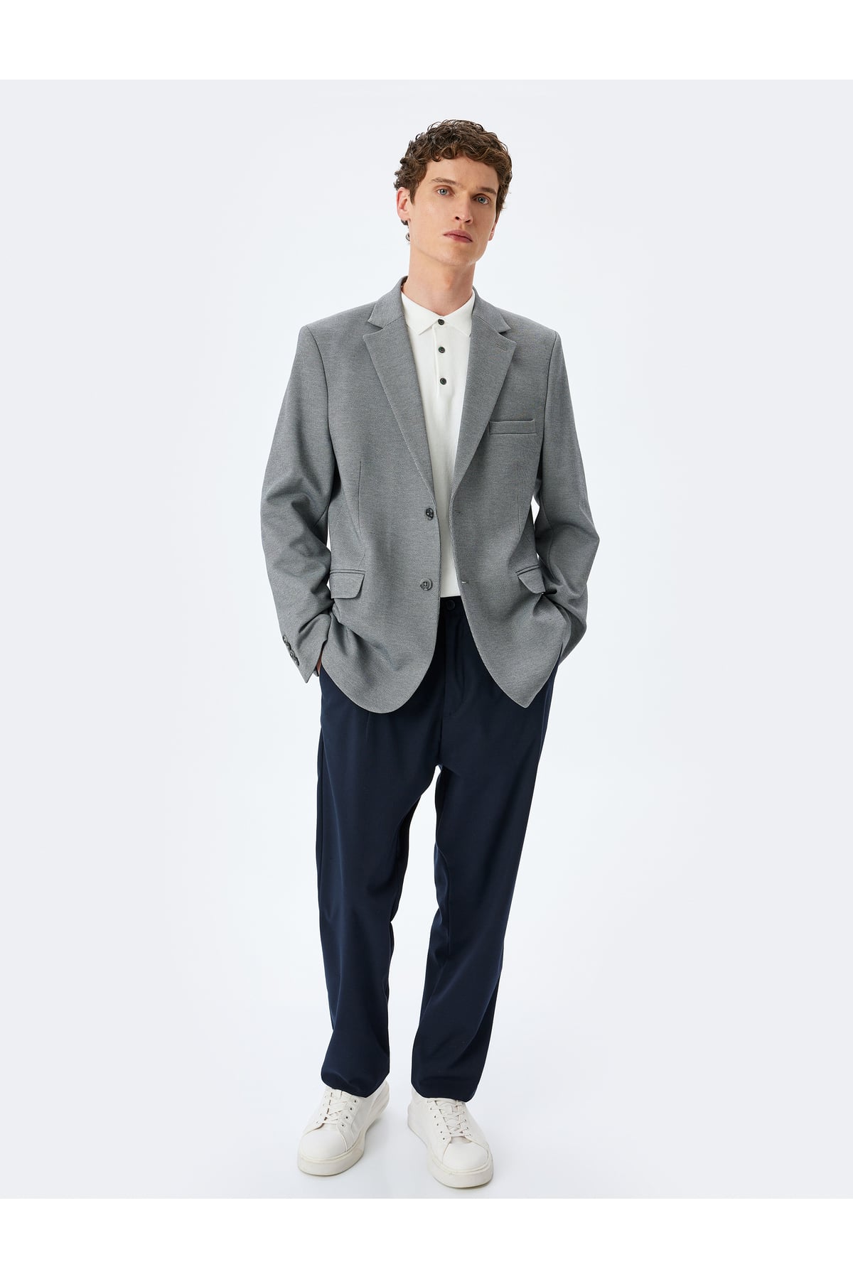 Cep Detaylı Pamuk Karışımlı Mono Yaka Slim Fit Blazer Ceket
