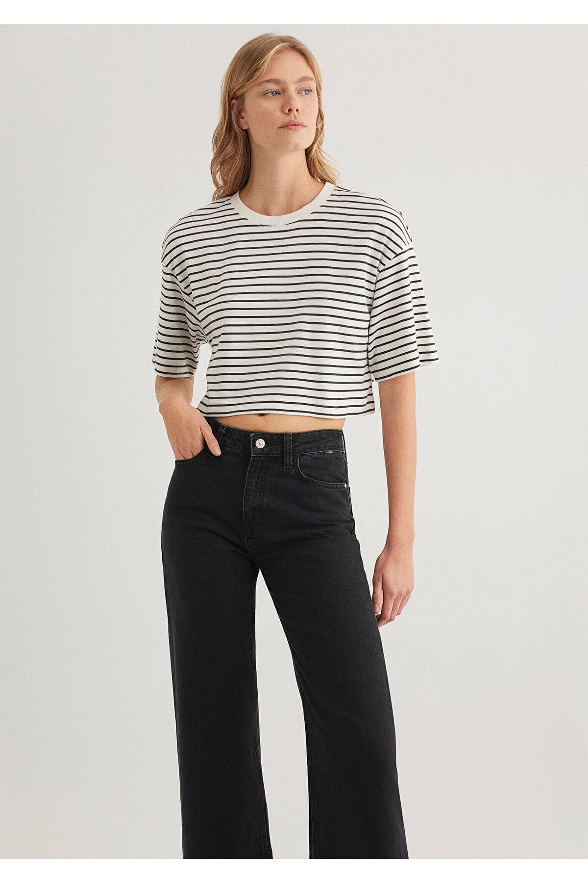 Çizgili Crop Tişört Crop / Kısa Kesim 1612700-85308