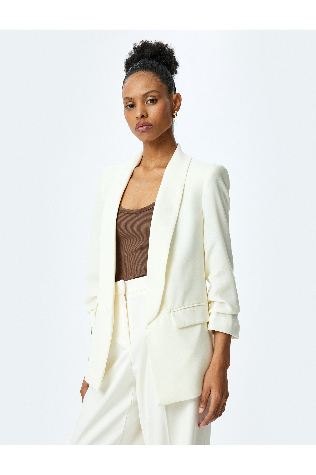 Drape Detaylı 3/4 Uzun Kollu Blazer Ceket