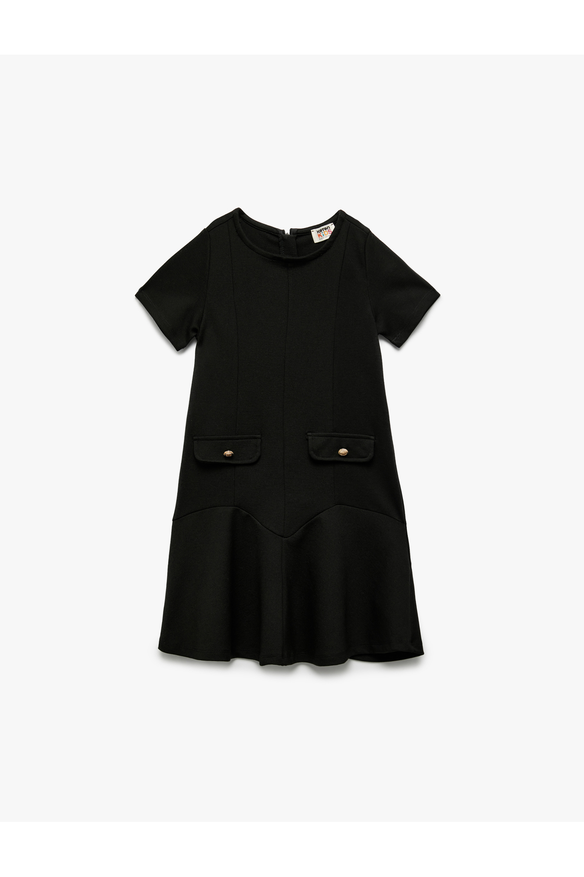 Düğmeli Bisiklet Yaka Viskon Karışımlı Kısa Kollu Elbise