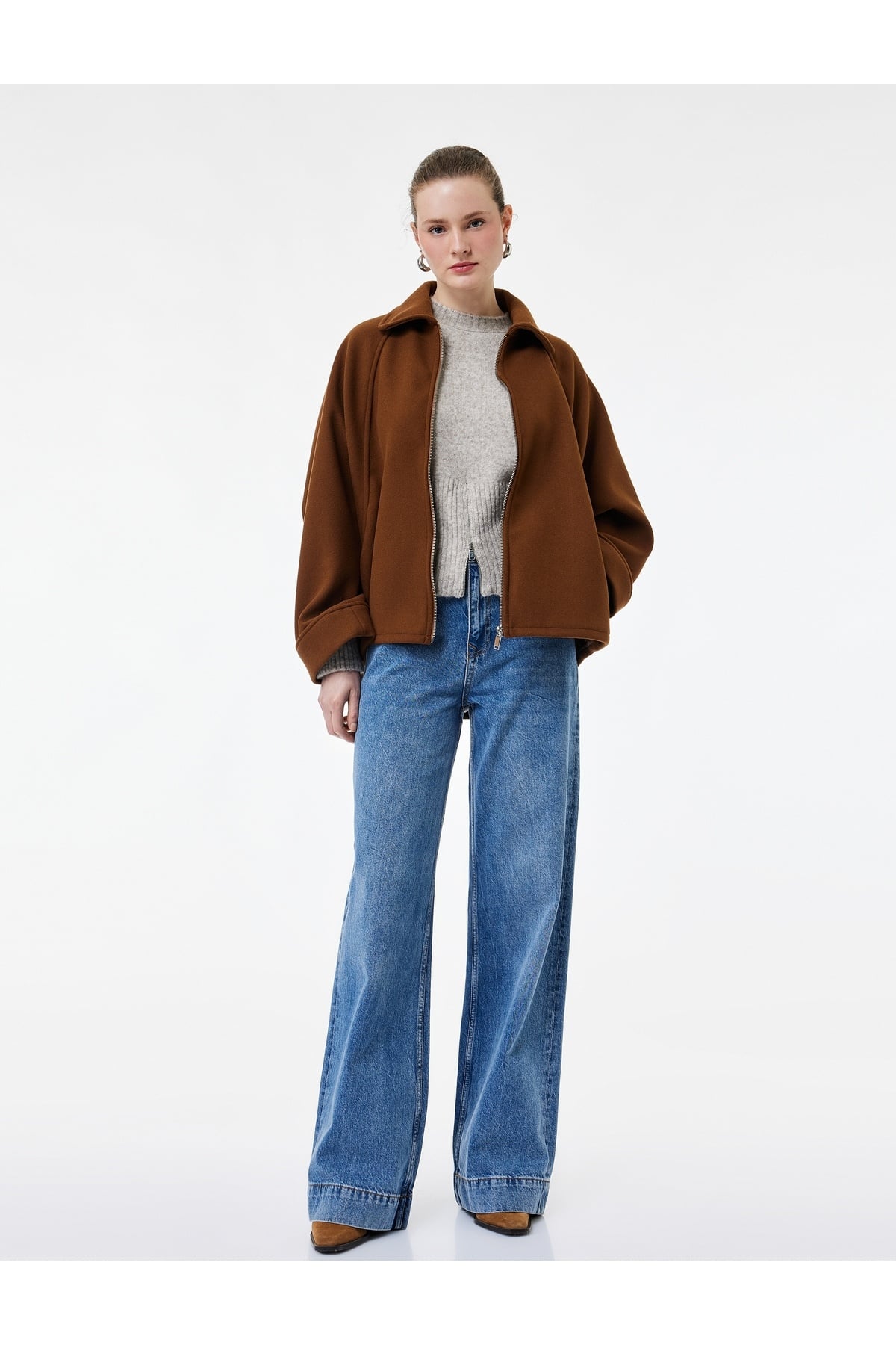Düğmeli Cepli Regular Fit Pamuklu Geniş Paça Jean Pantolon - Wide Leg Jeans