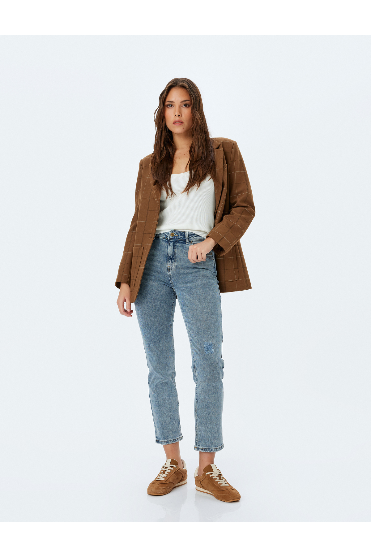 Düz Paça Normal Bel Düğmeli Cep Detaylı Kot Pantolon - Straight Fit Jean
