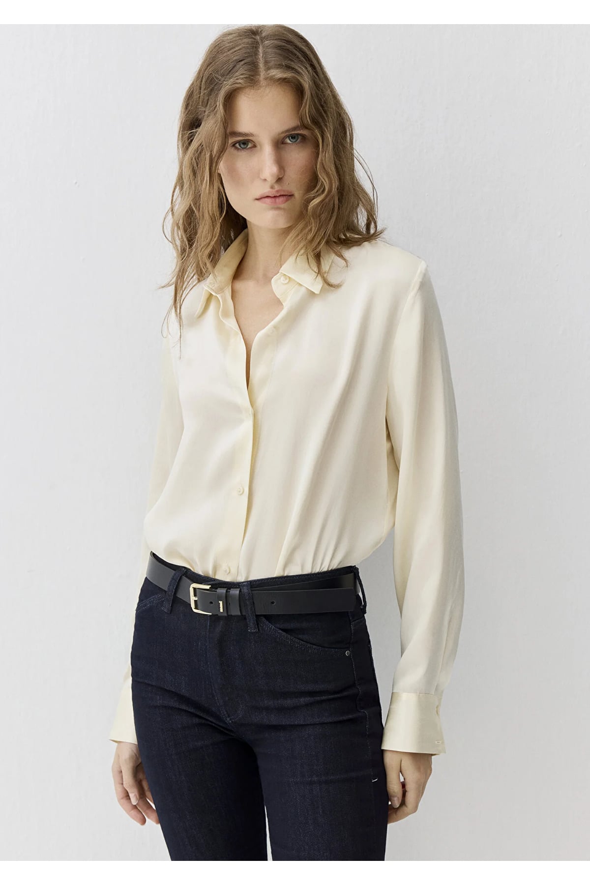 Ekru %100 İpek Gömlek Slim Fit / Dar Kesim 1211269-70053