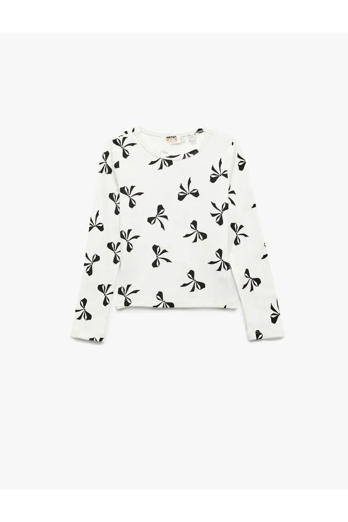Fiyonk Desenli Ekru Kız Çocuk Uzun Kollu T-shirt 6Wkg10033Ak