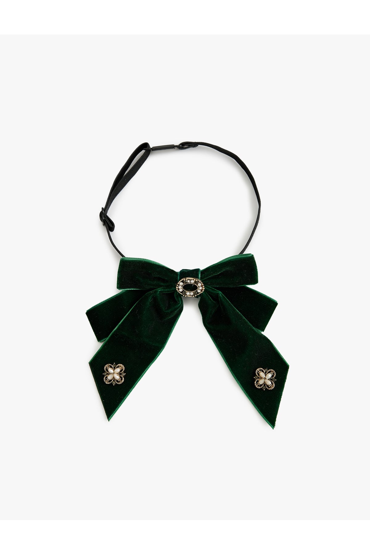 Kadife Fiyonk Choker Kolye Taşlı