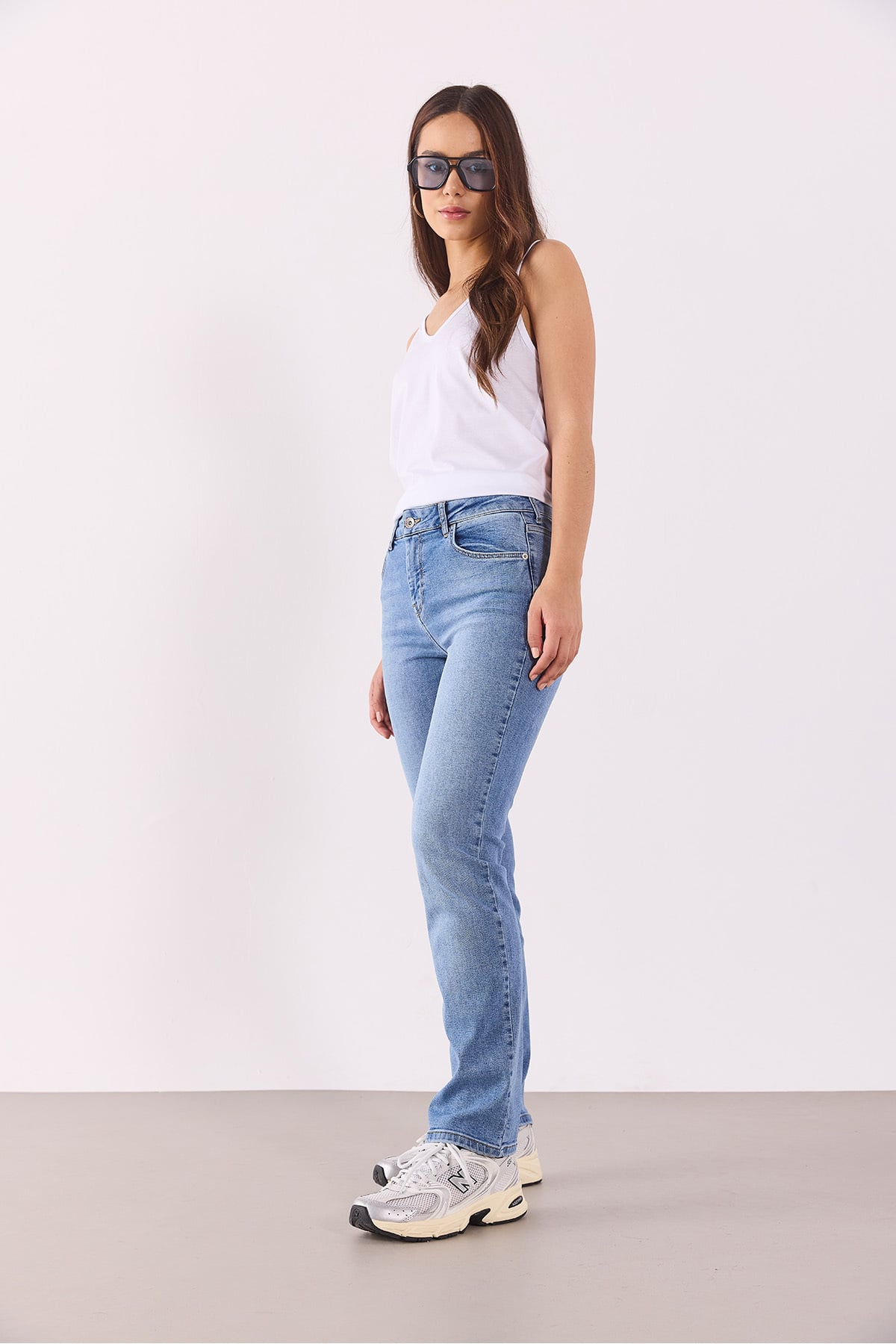 Kadın Gabriel Med Blue Straight Fit Jean Pantolon - Med Blue