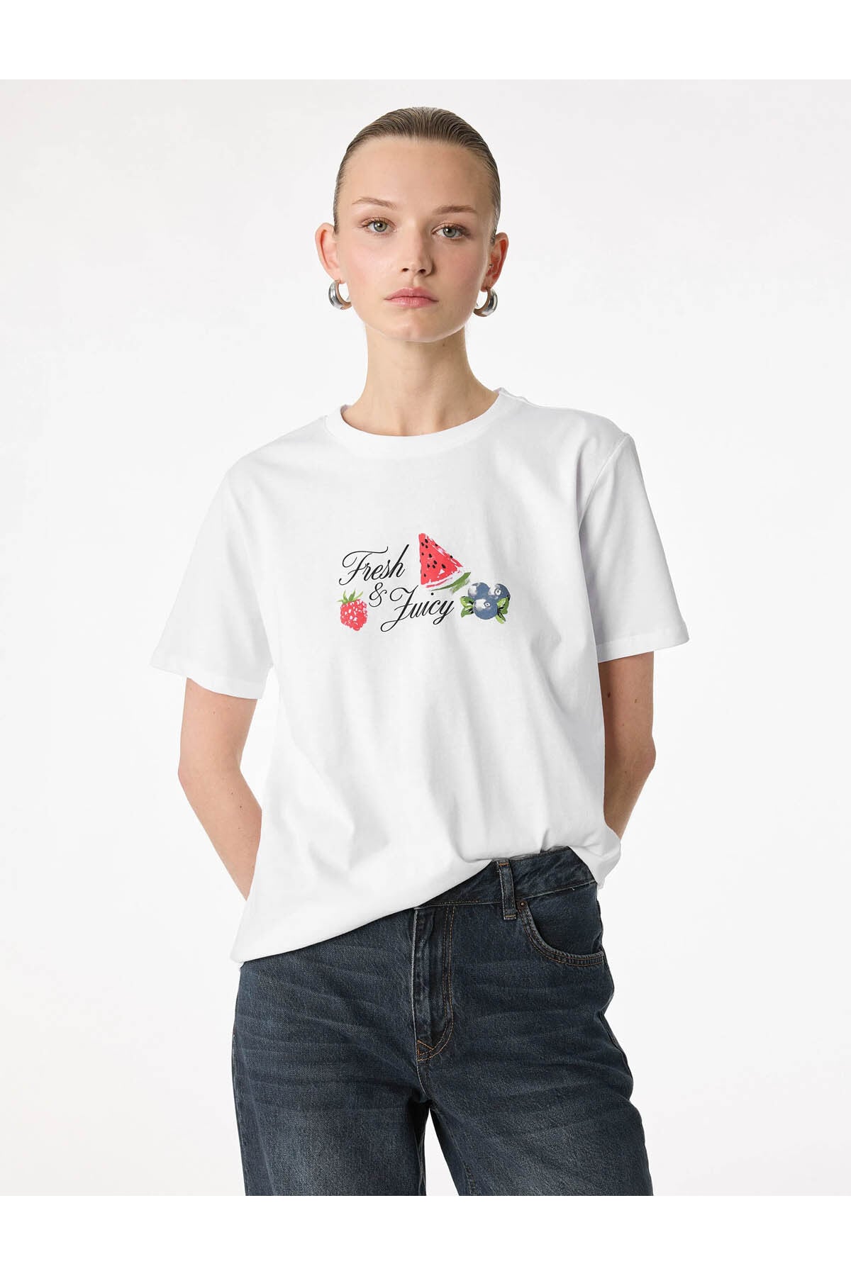 Kadın T-shirt 6SAK50038EK BEYAZ