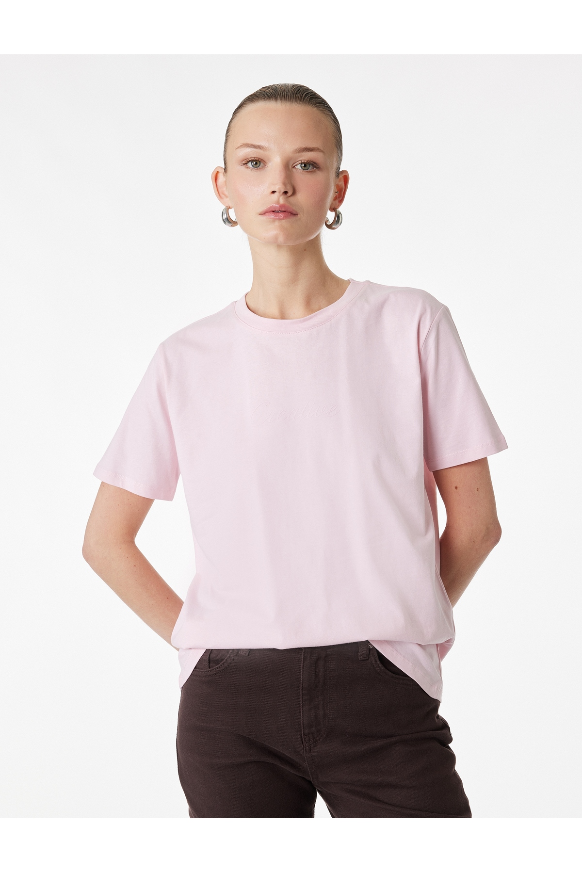 Kadın T-shirt 6SAK50068EK PEMBE