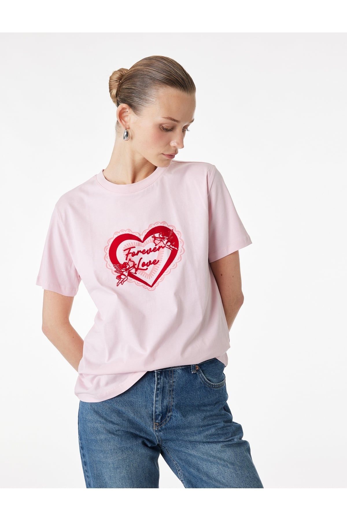 Kadın T-shirt 6SAK50091EK PEMBE