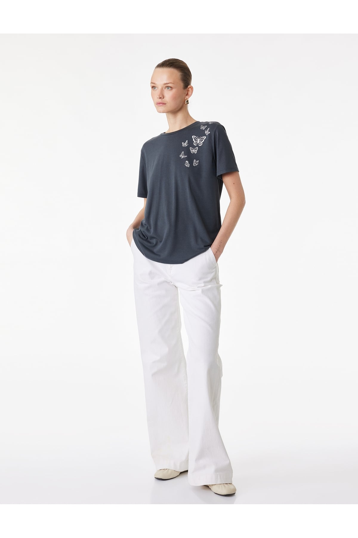 Kadın T-shirt 6SAK50131EK ANTRASİT