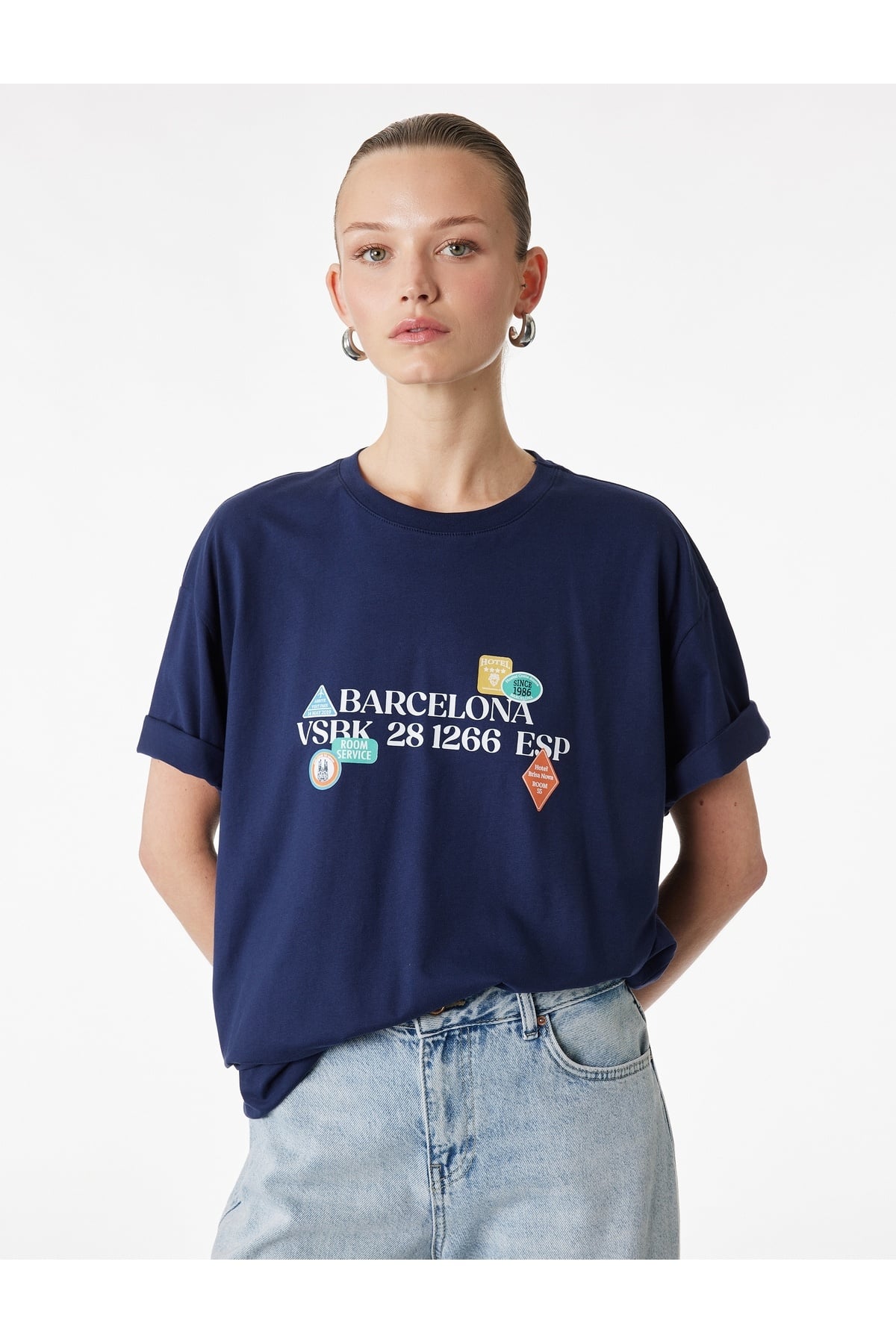 Kadın T-shirt 6SAK50162EK LACİVERT
