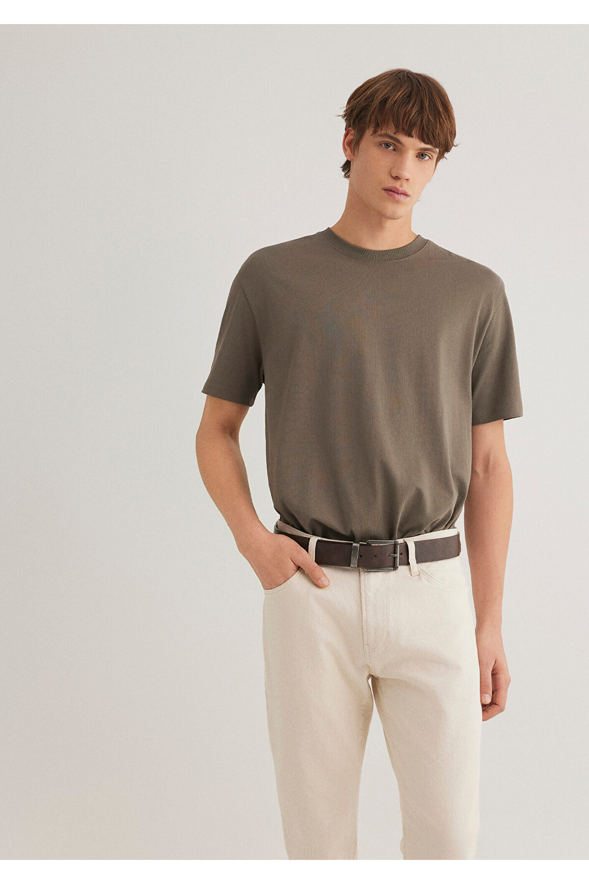 Kahverengi Basic Tişört Loose Fit / Bol Rahat Kesim 066249-70376