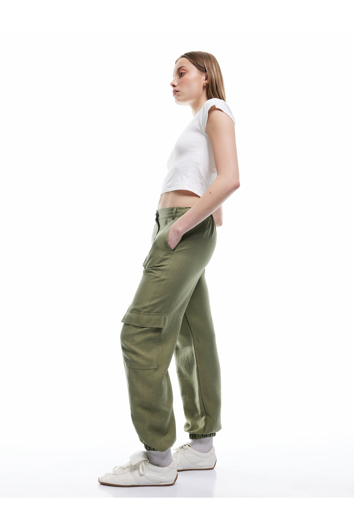 Kargo Cepli Düğmeli Lastikli Paça Jogger Pantolon