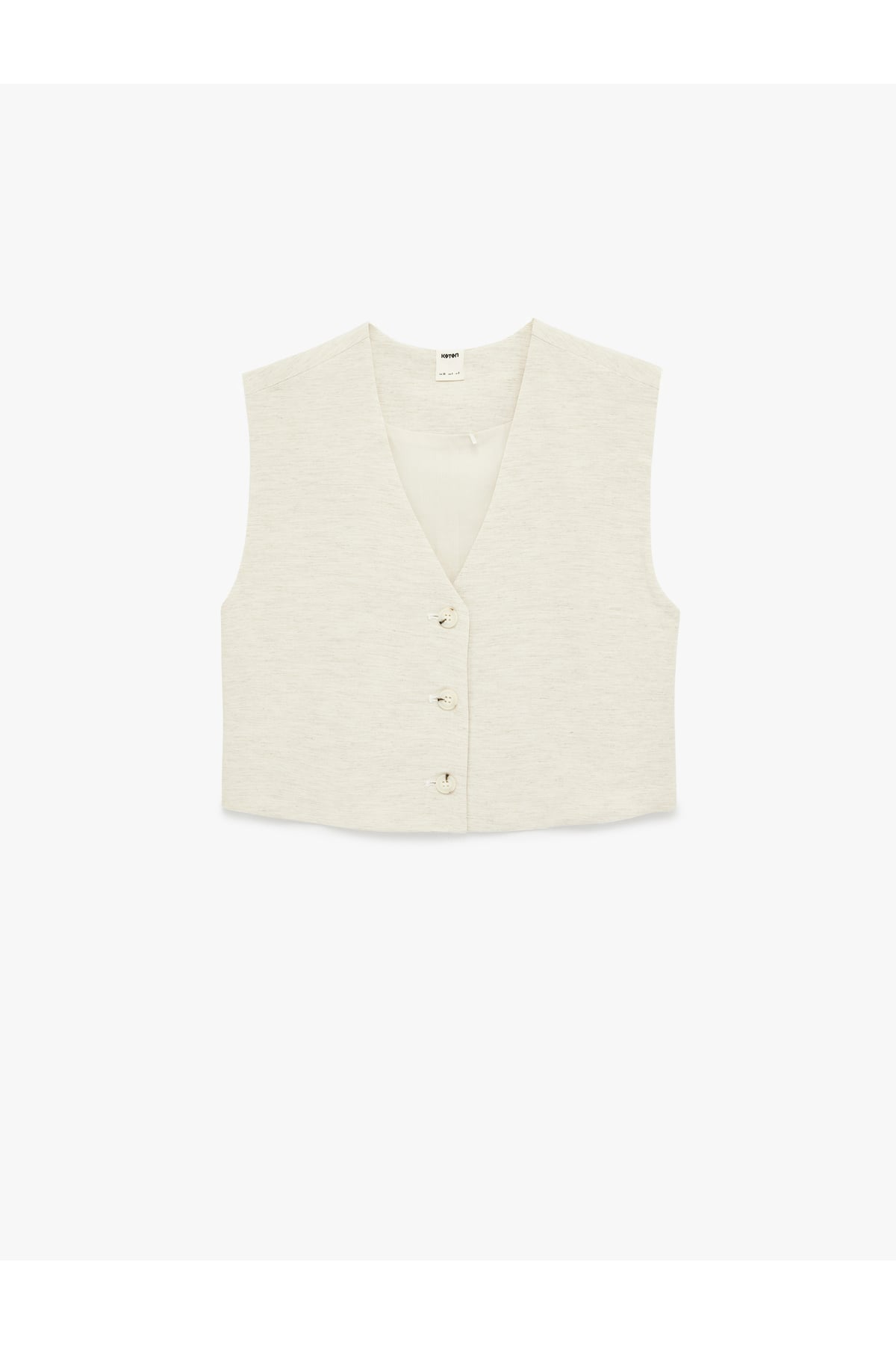 Keten Karışımlı V Yaka Düğmeli Crop Yelek