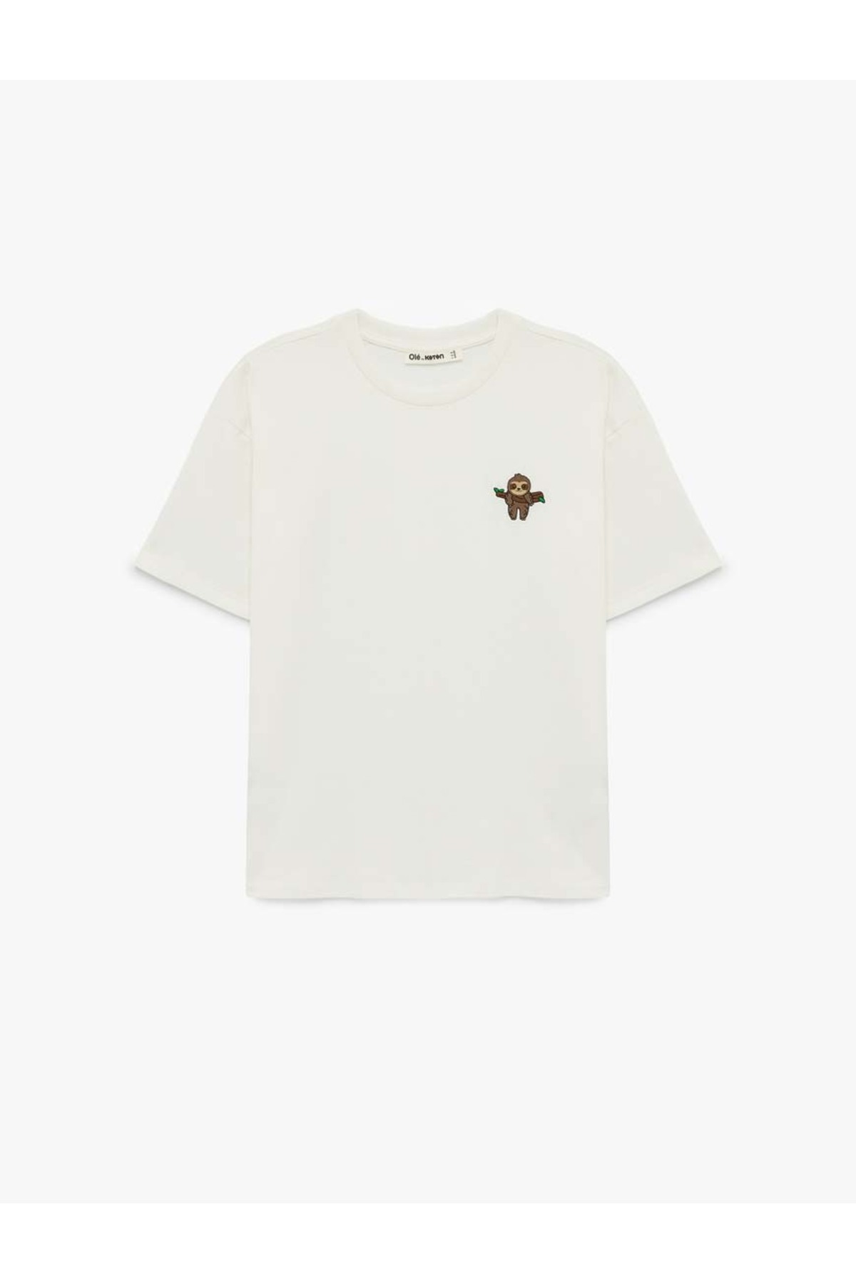 Koala Nakışlı Pamuklu Ekru Kadın T-Shirt 6SAL10104IK