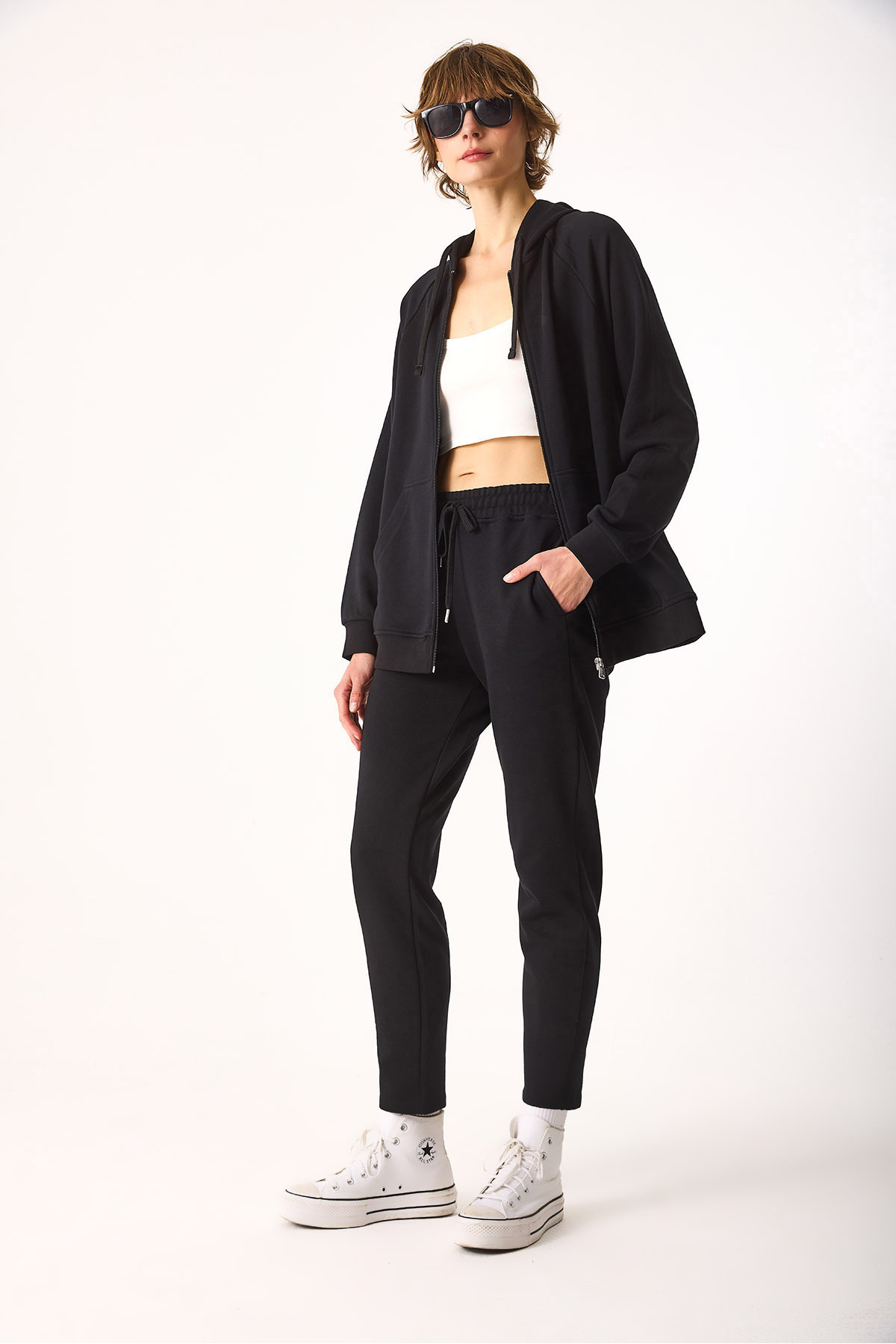Larissa Regular Fit Pamuklu Eşofman Altı-Siyah