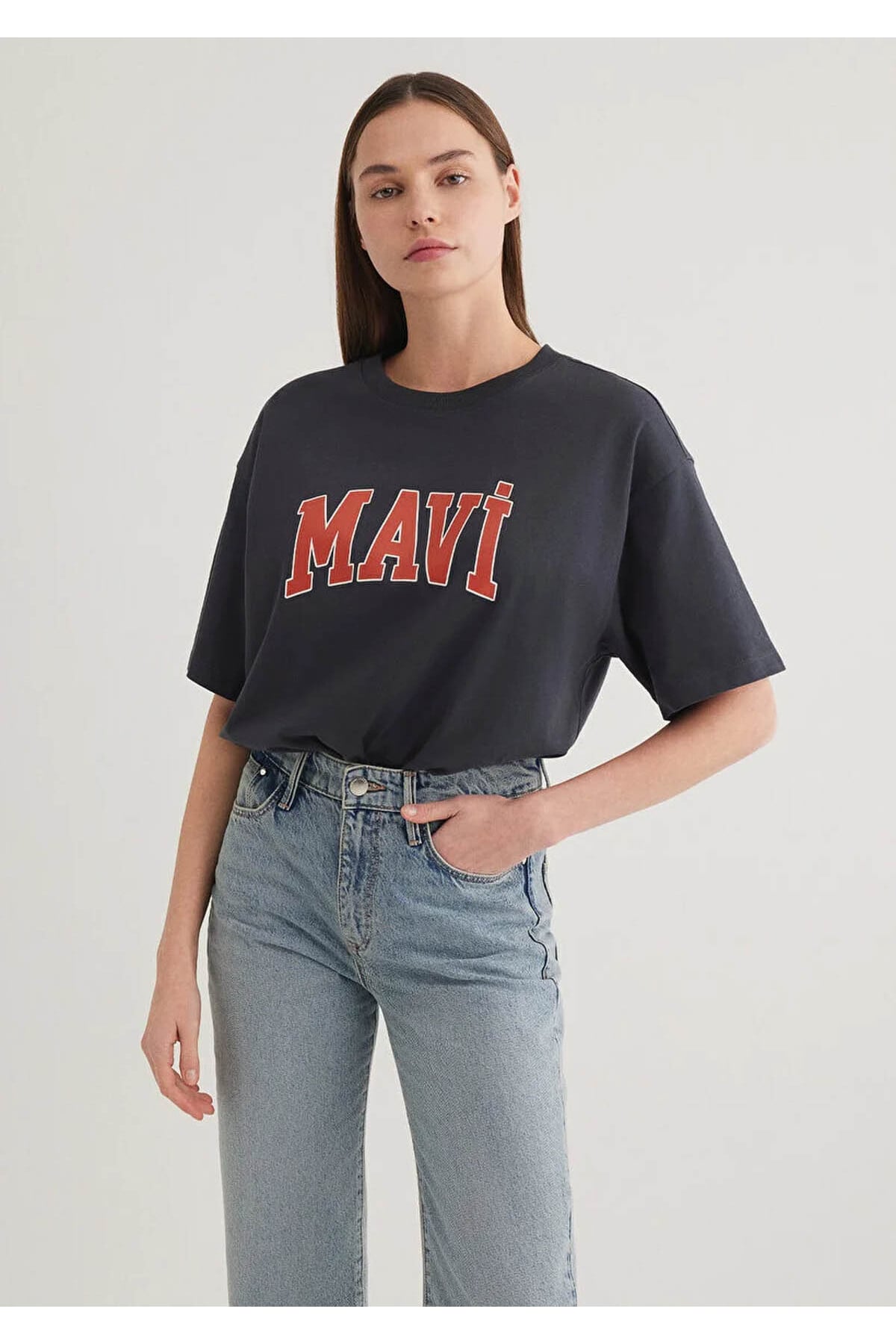 Logo Baskılı Antrasit Kadın T-Shirt M1600843-82185