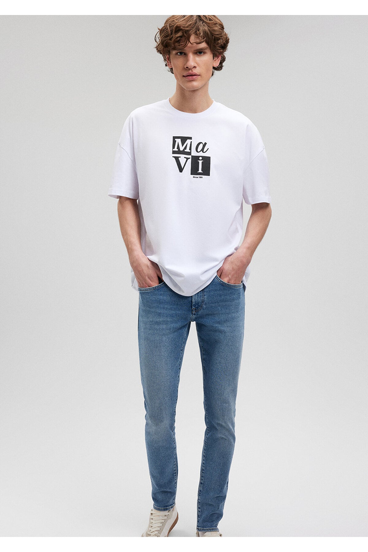 Logo Baskılı Beyaz Tişört Oversize / Geniş Kesim 0612005-620