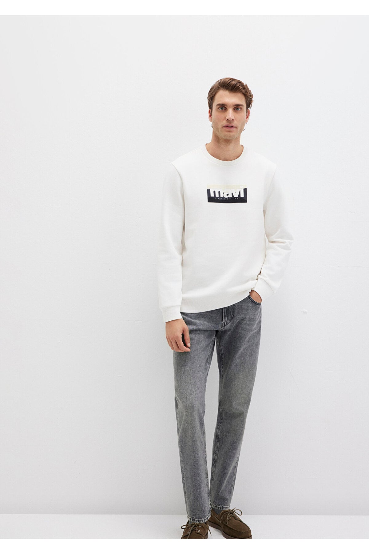 Logo Baskılı Ekru Sweatshirt 0S10203-70057