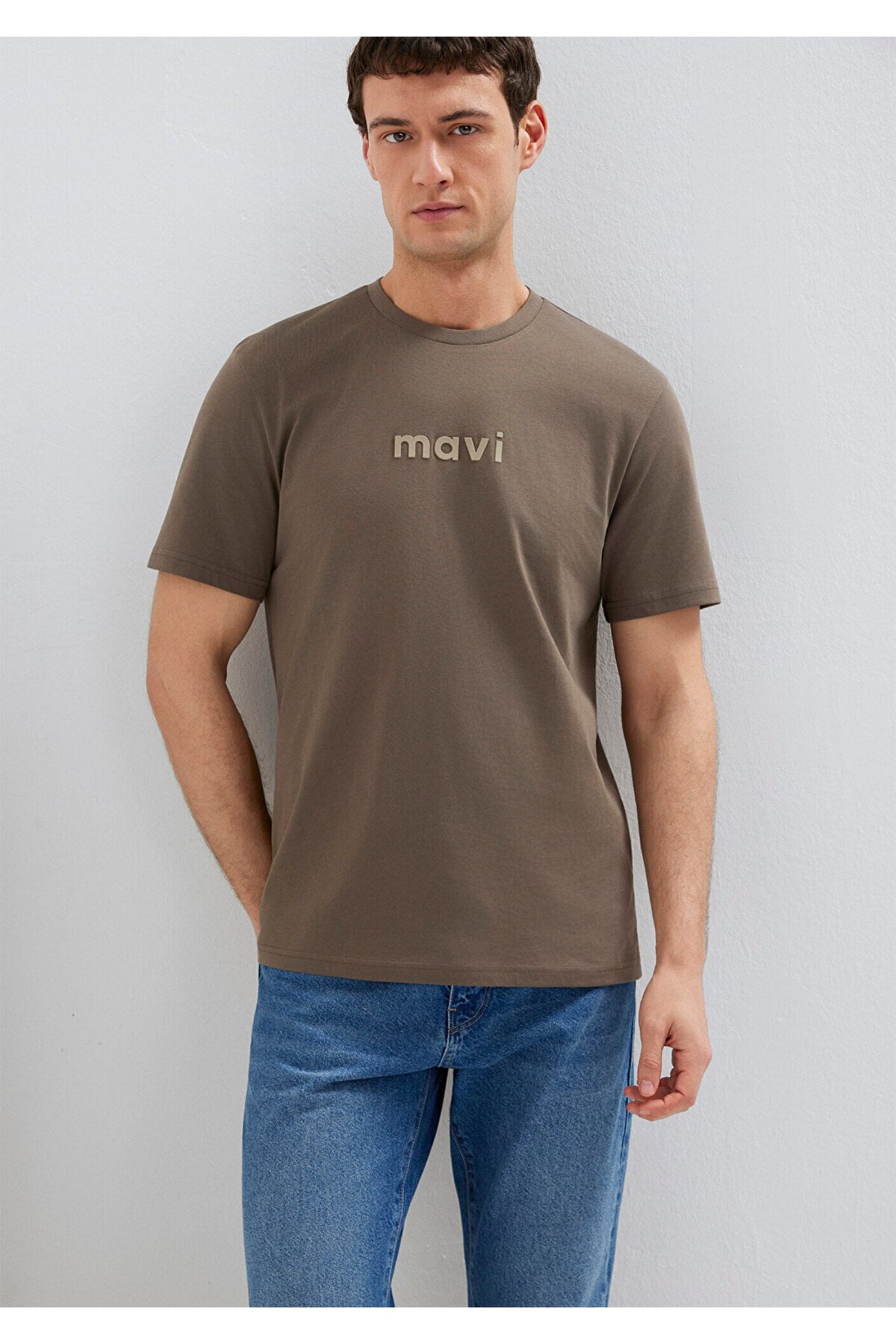 Logo Baskılı Kahverengi Erkek T-Shirt M0612732-83866
