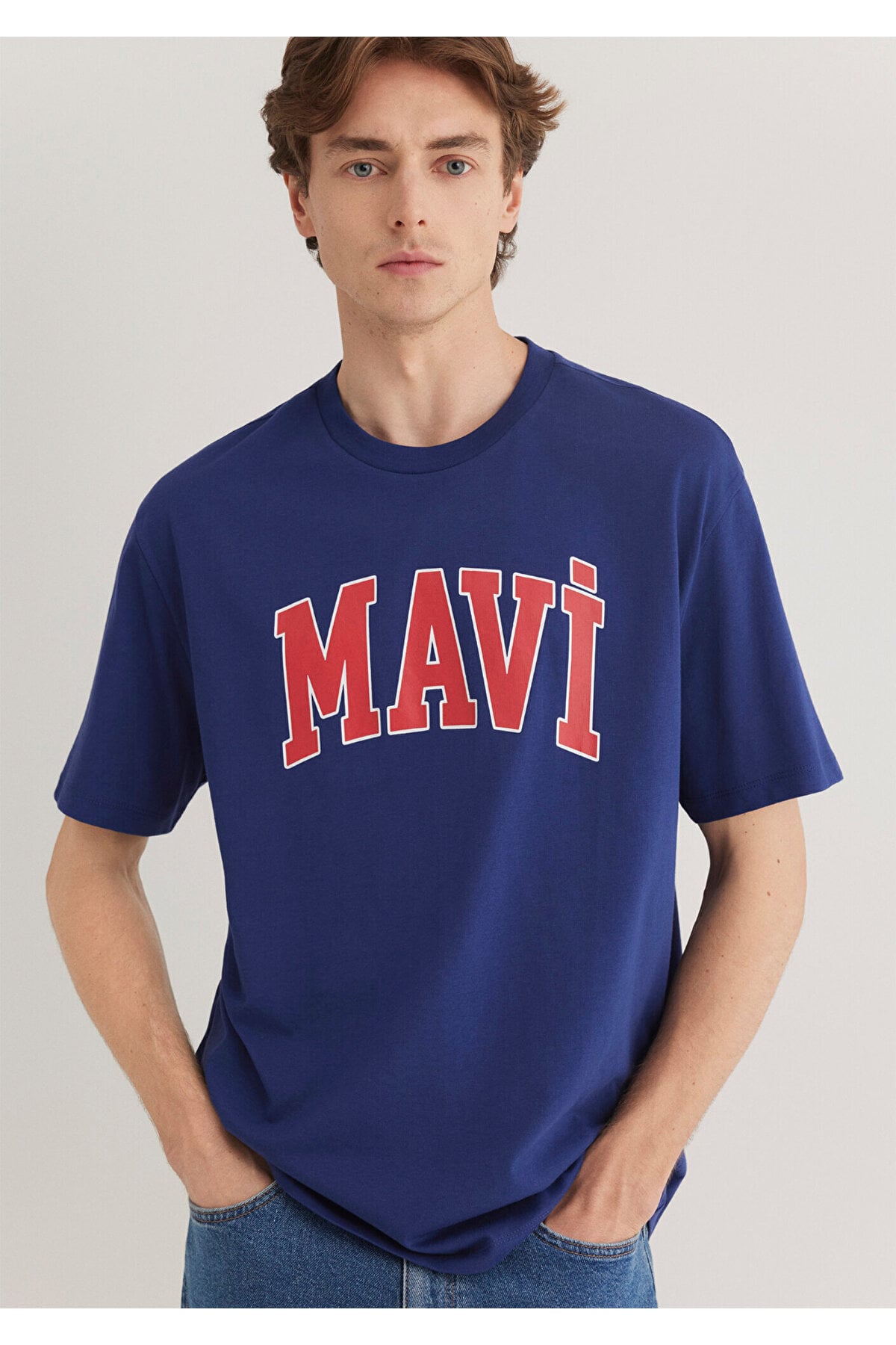 Logo Baskılı Lacivert Tişört Loose Fit / Bol Rahat Kesim 0611711-70722