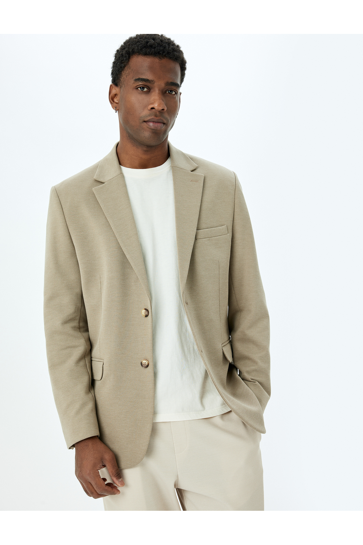 Mono Yaka Uzun Kollu Düğmeli Klasik Slim Fit Blazer Ceket