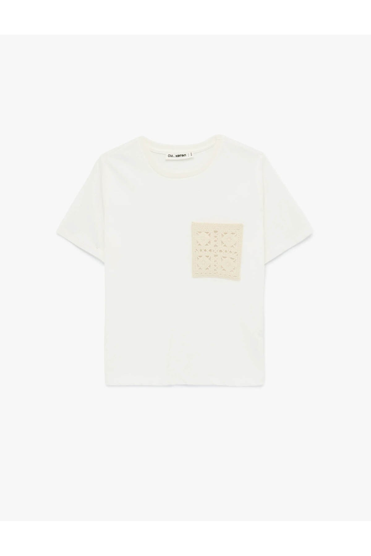 Nakışlı Cep Detaylı Ekru Kadın T-Shirt 6SAL10011IK