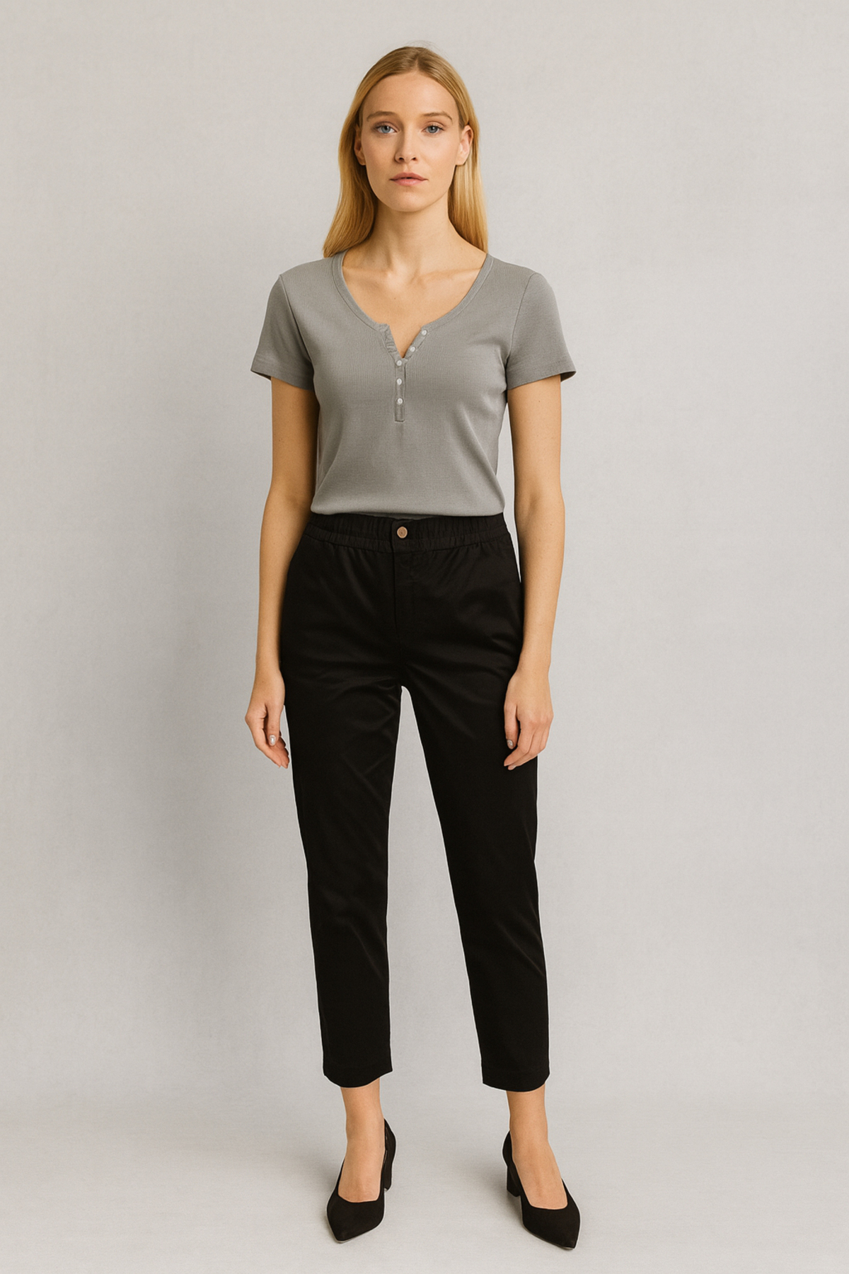 Norah Beli Lastikli Gabardin Pantolon - SİYAH