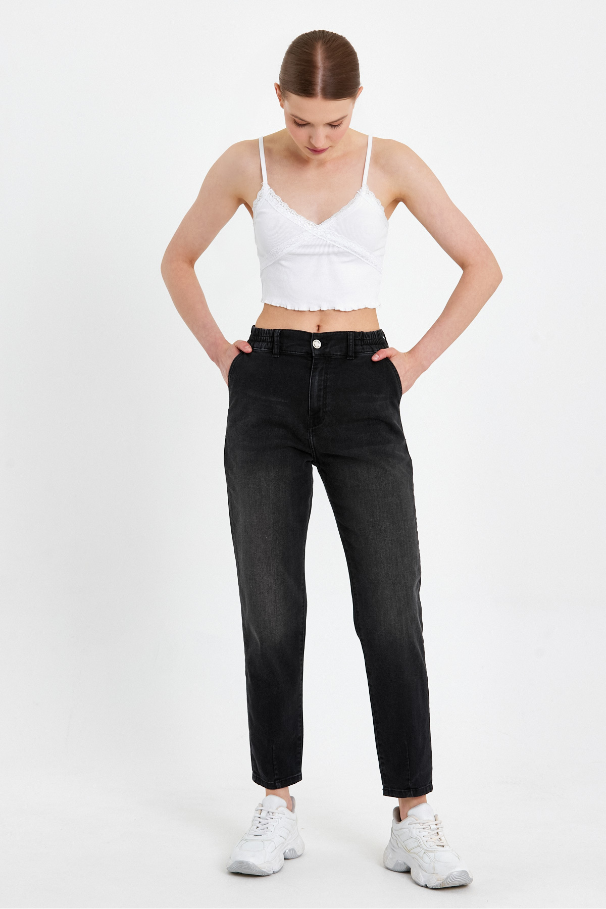 Norah Black Beli Lastikli Jean Pantolon(TENCEL)(TM) - BLACK