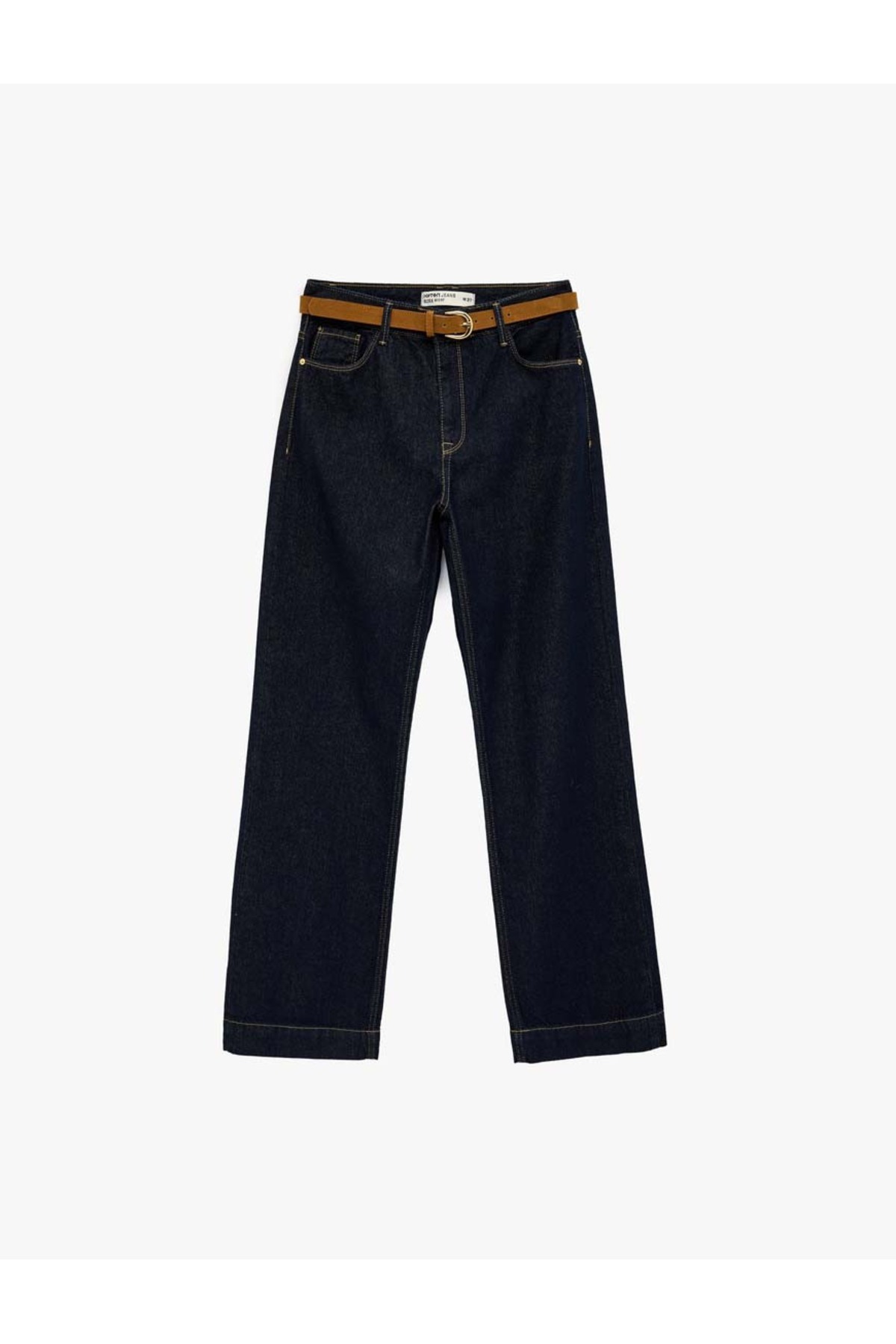 Normal Bel Pamuklu Kemerli Düz Paça Denim Pantolon - Straight Fit Jean