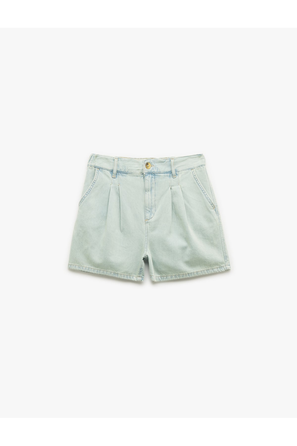 Normal Bel Pileli Düğmeli Cepli Rahat Kalıp Mini Denim Şort