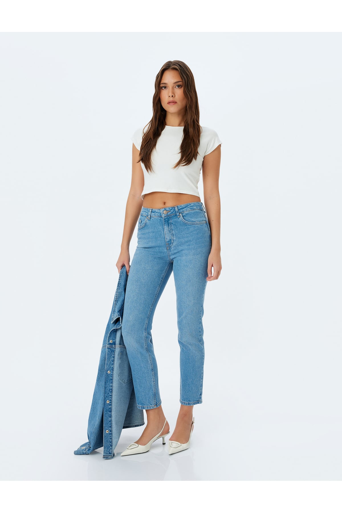 Normal Bel Slim Fit Düz Paça Cepli Düğmeli Kot Pantolon - Slim Straight Fit Jean