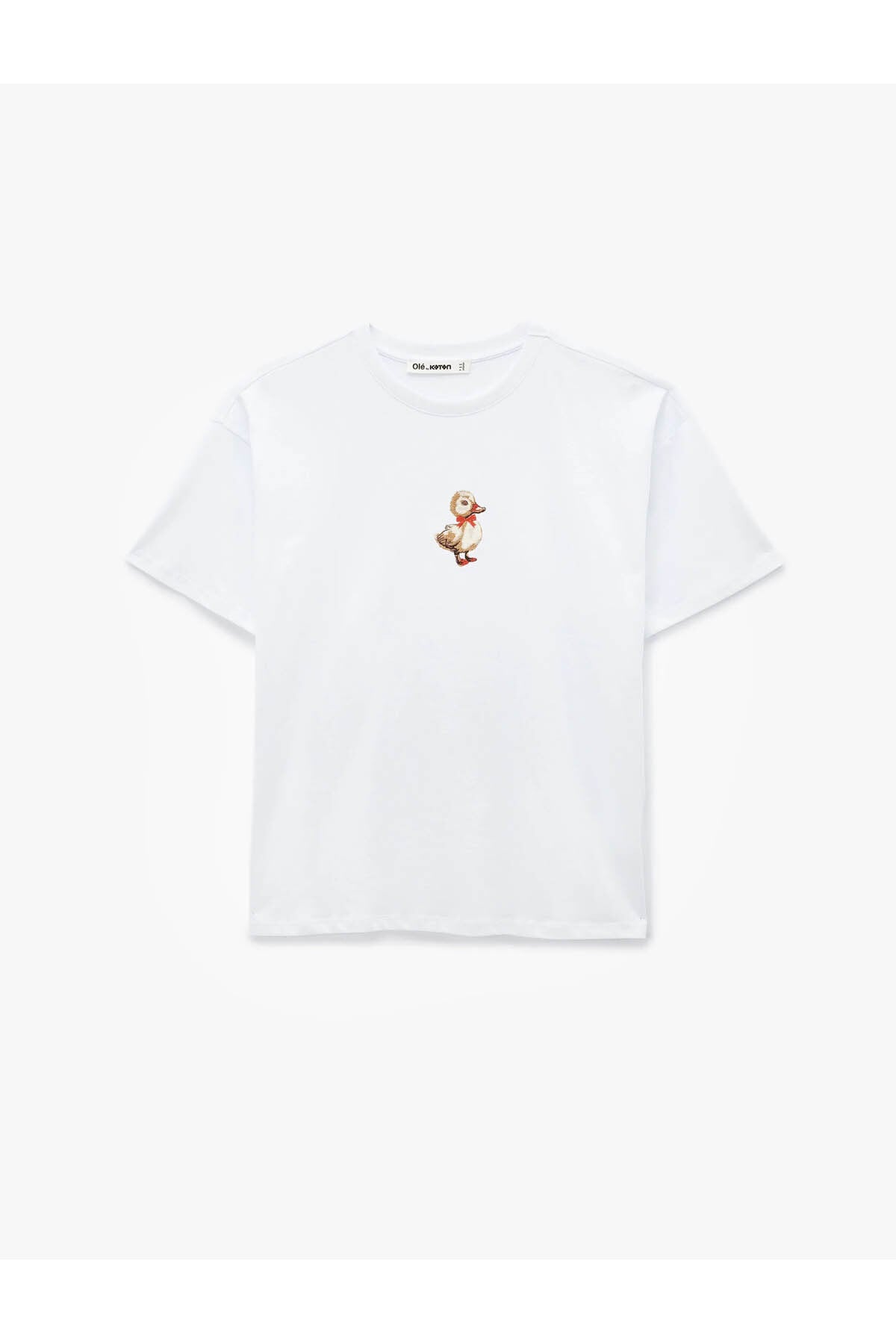 Ördek Nakışlı Oversize Ekru Kadın T-Shirt 6SAL10072IK