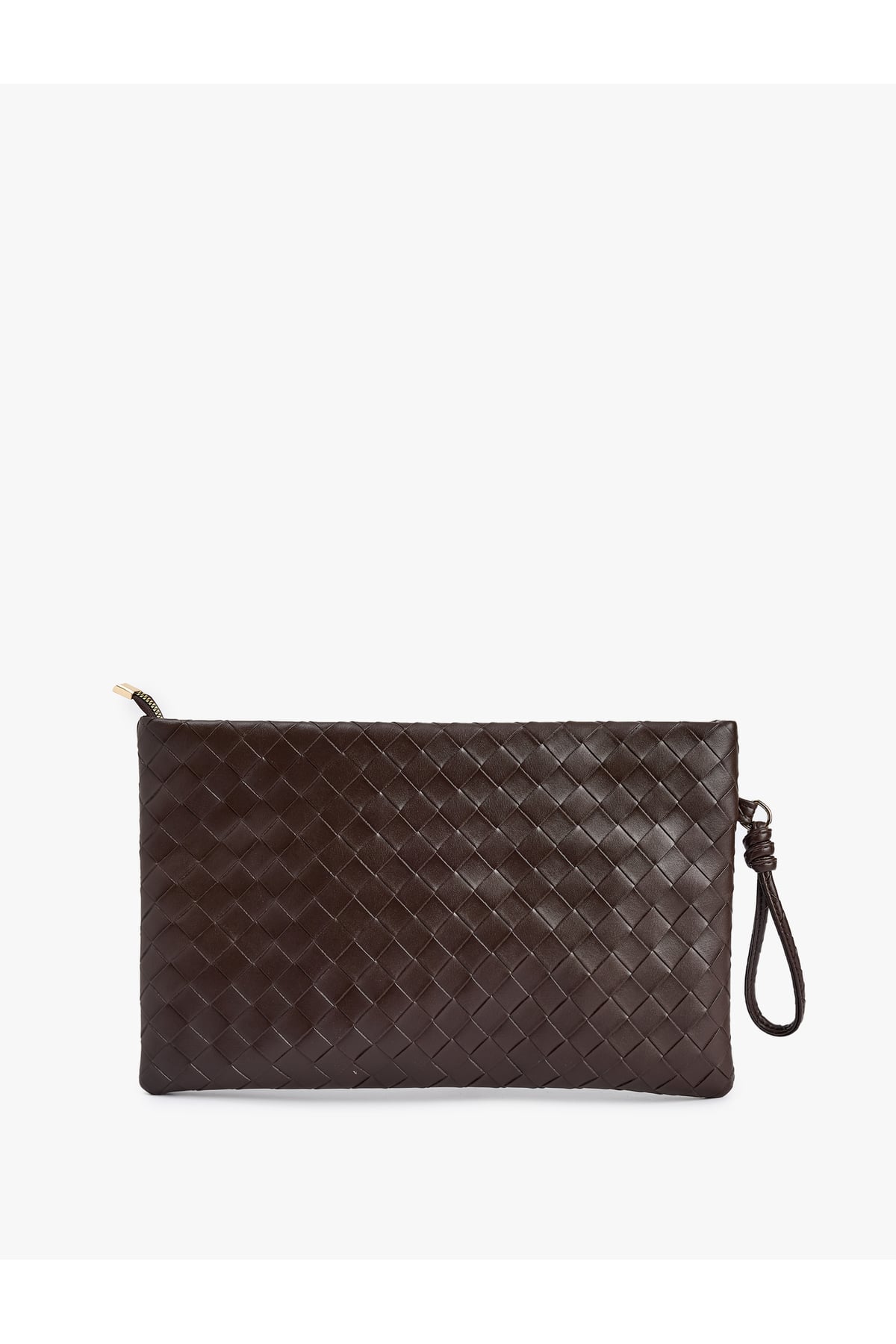 Örgü Desenli Fermuarlı Suni Deri Clutch Çanta