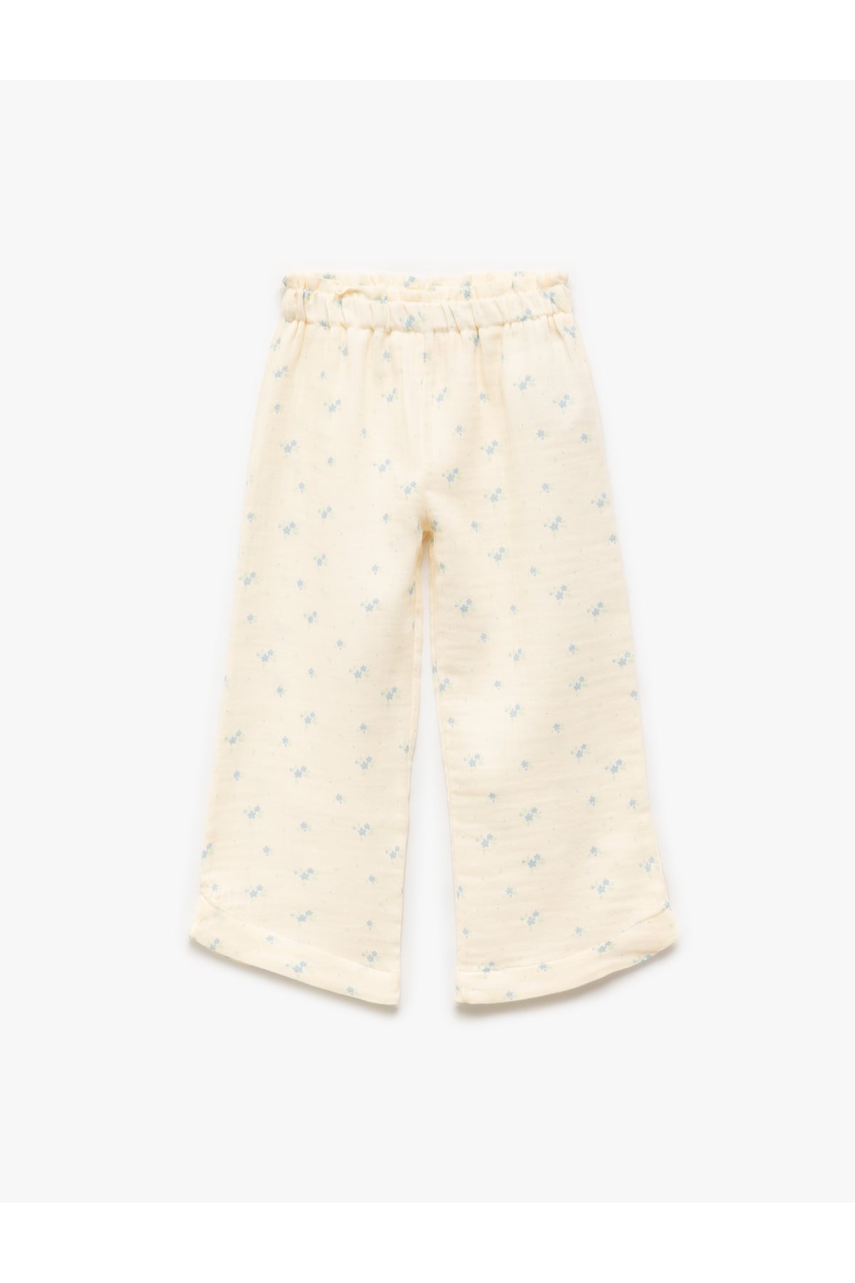 Pamuklu Beli Lastikli Çiçekli Müslin Geniş Paça Pantolon