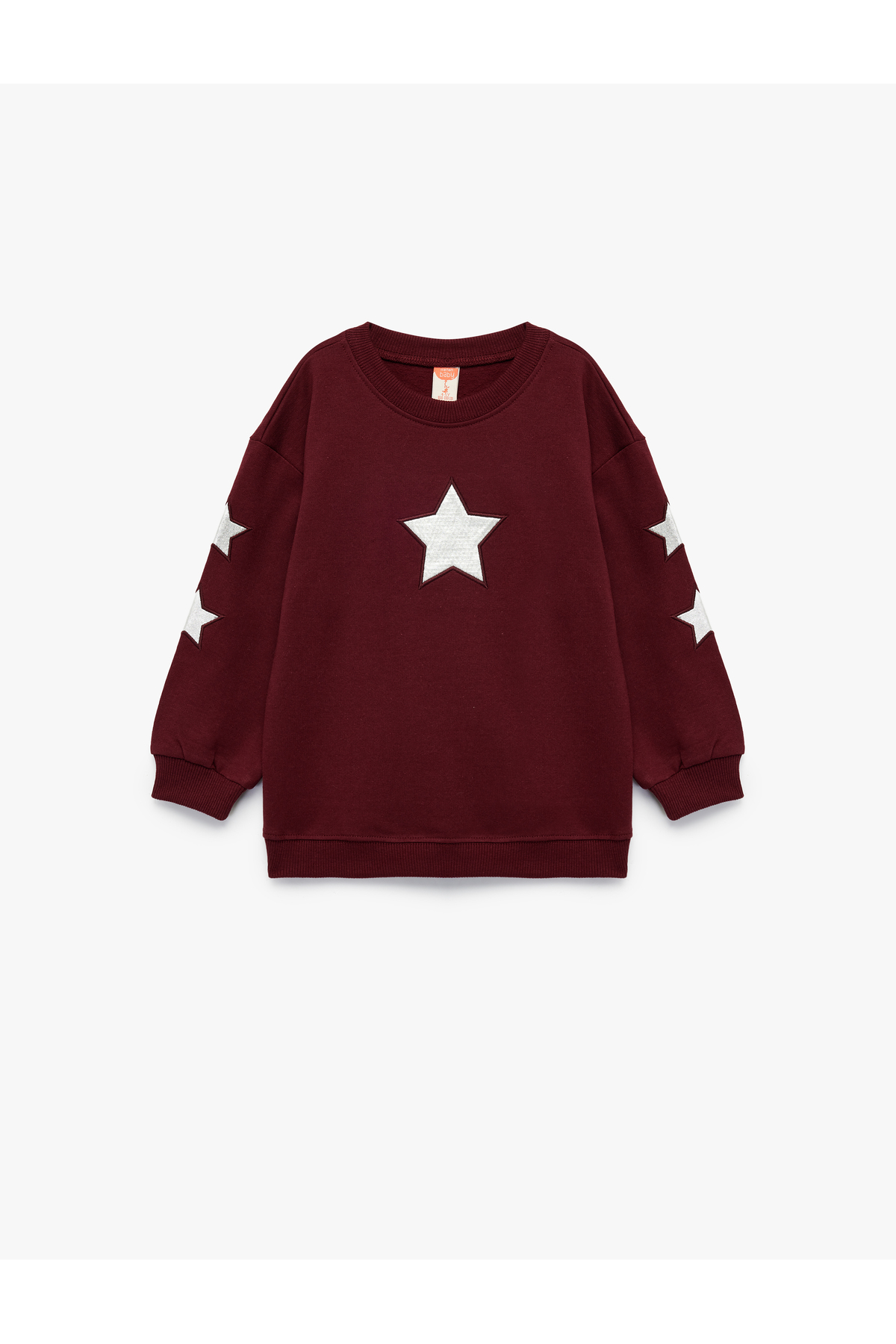 Pamuklu Bisiklet Yaka Şardonlu Pullu Yıldız İşlemeli Sweatshirt