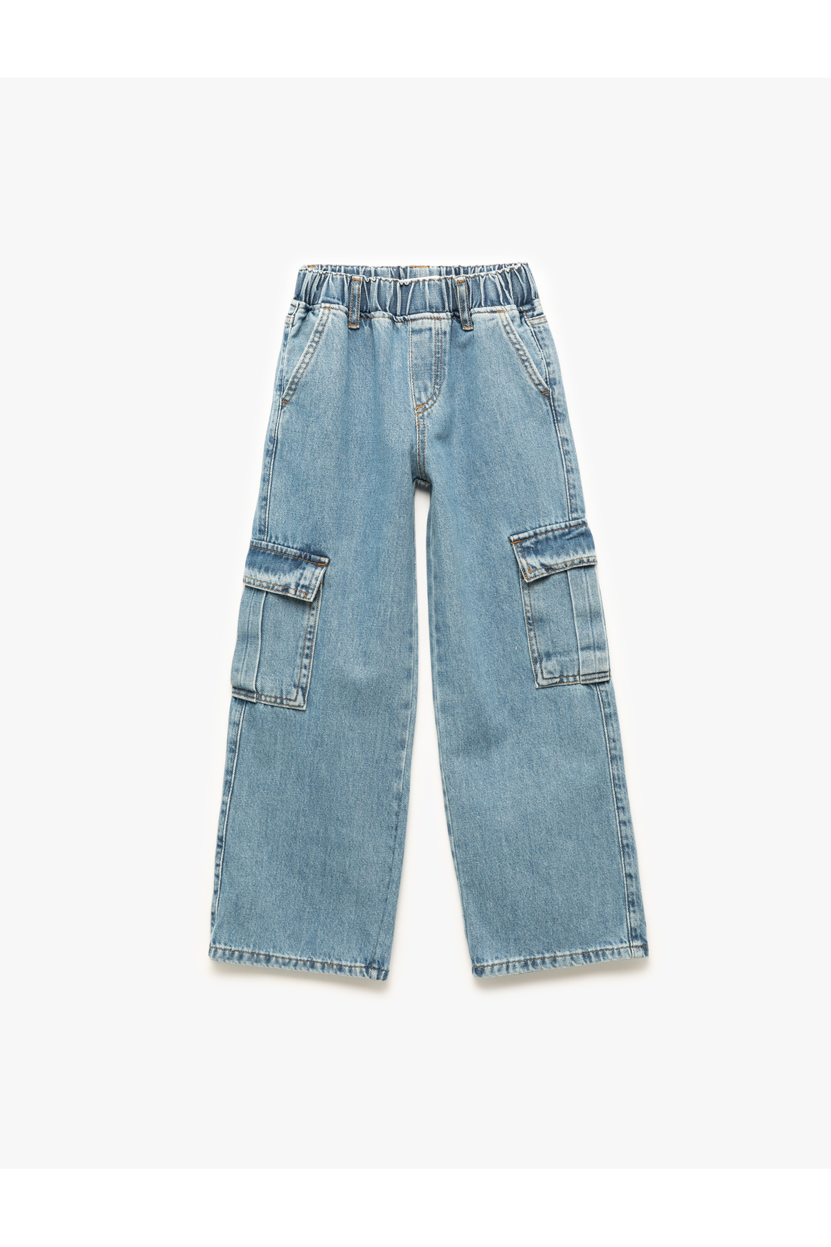 Pamuklu Cep Detaylı Geniş Paça Kargo Denim Pantolon