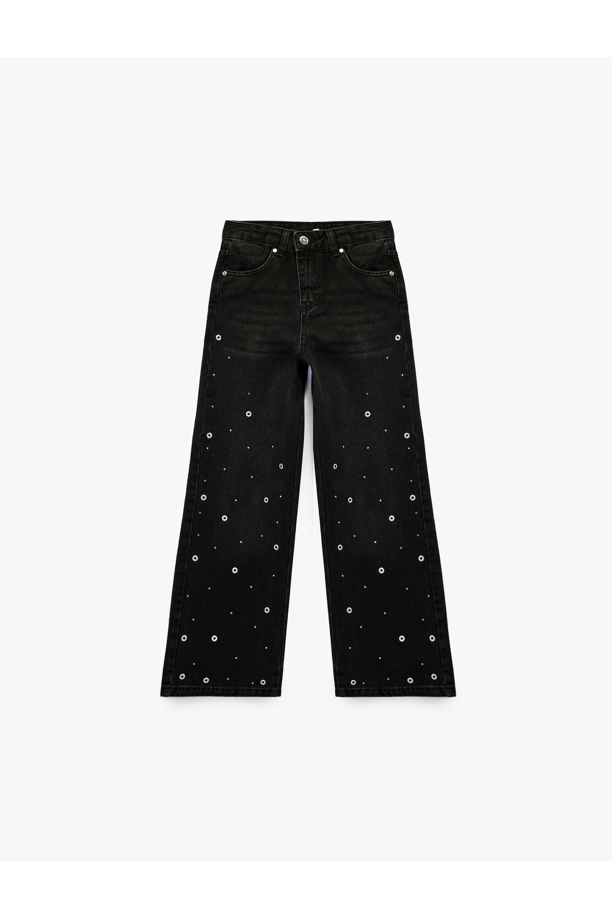 Pamuklu Loose Fit Zımba Detaylı Geniş Paça Denim Pantolon
