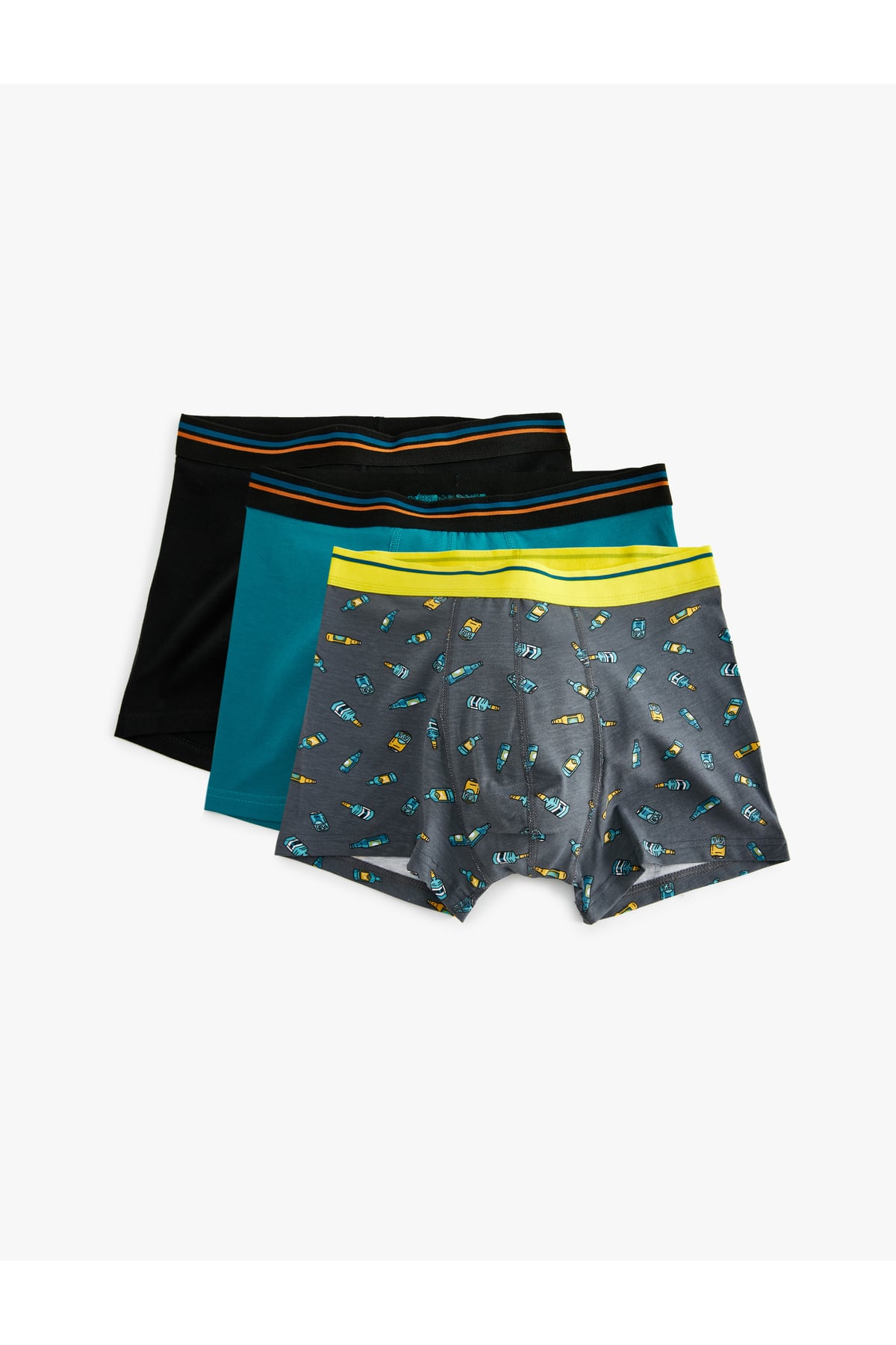Pamuklu Şişe Baskılı Oversize 3'lü Boxer Seti