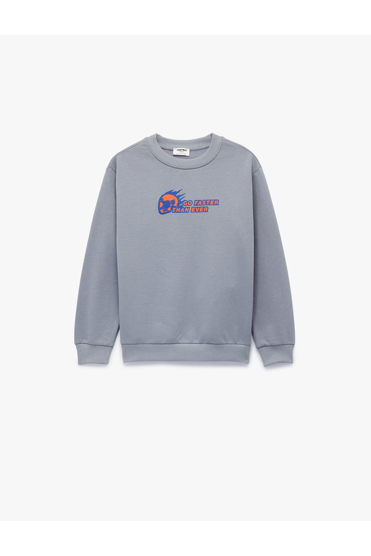 Pamuklu Uzun Kollu Bisiklet Yaka Baskılı Şardonlu Sweatshirt