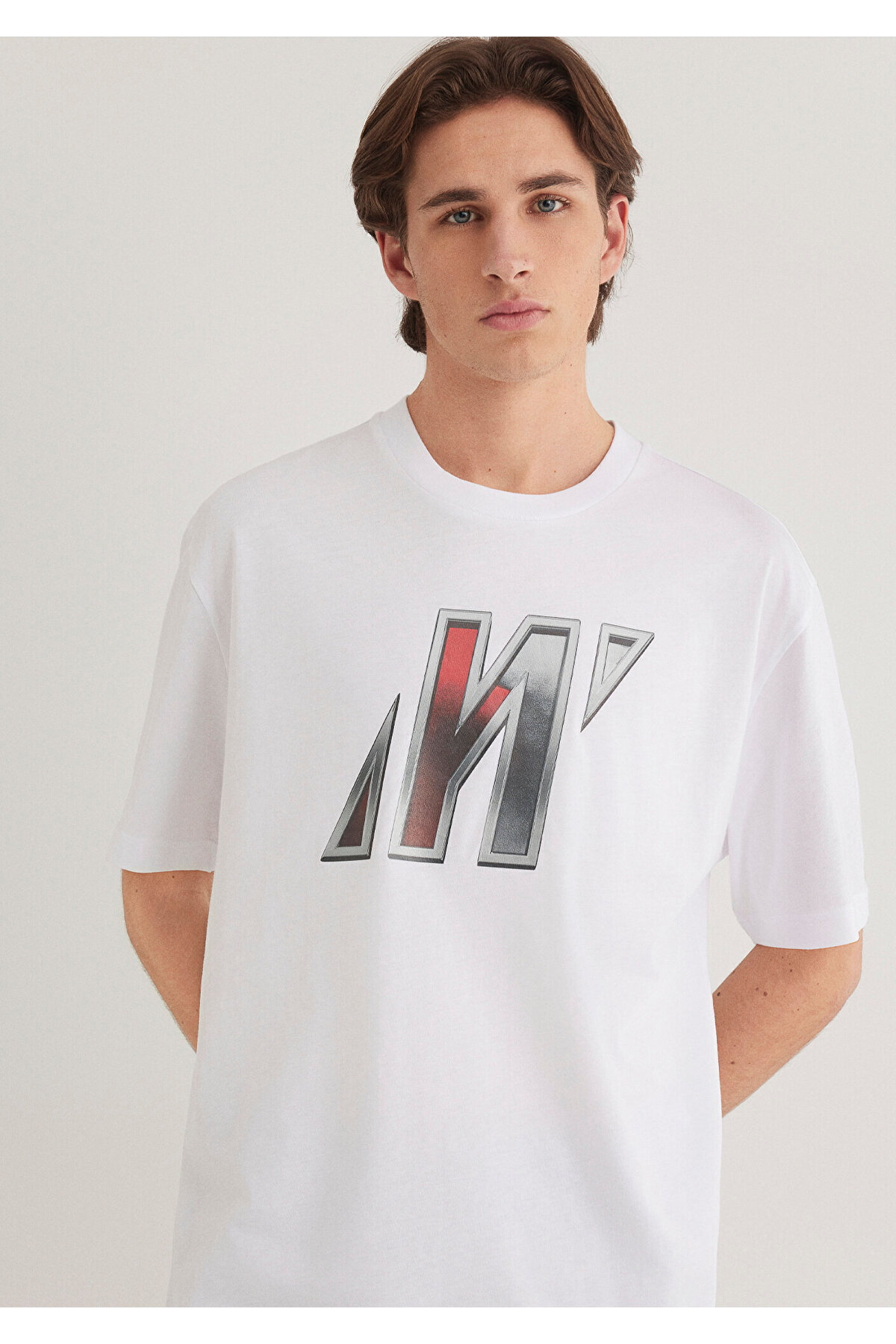 Pro Logo Baskılı Beyaz Tişört Loose Fit / Bol Rahat Kesim 0612750-620