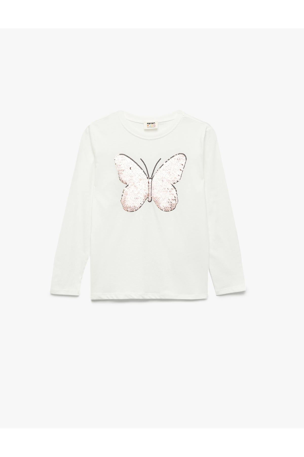 Pullu Payetli Ekru Kız Çocuk Uzun Kollu T-shirt 6WKG10287AK