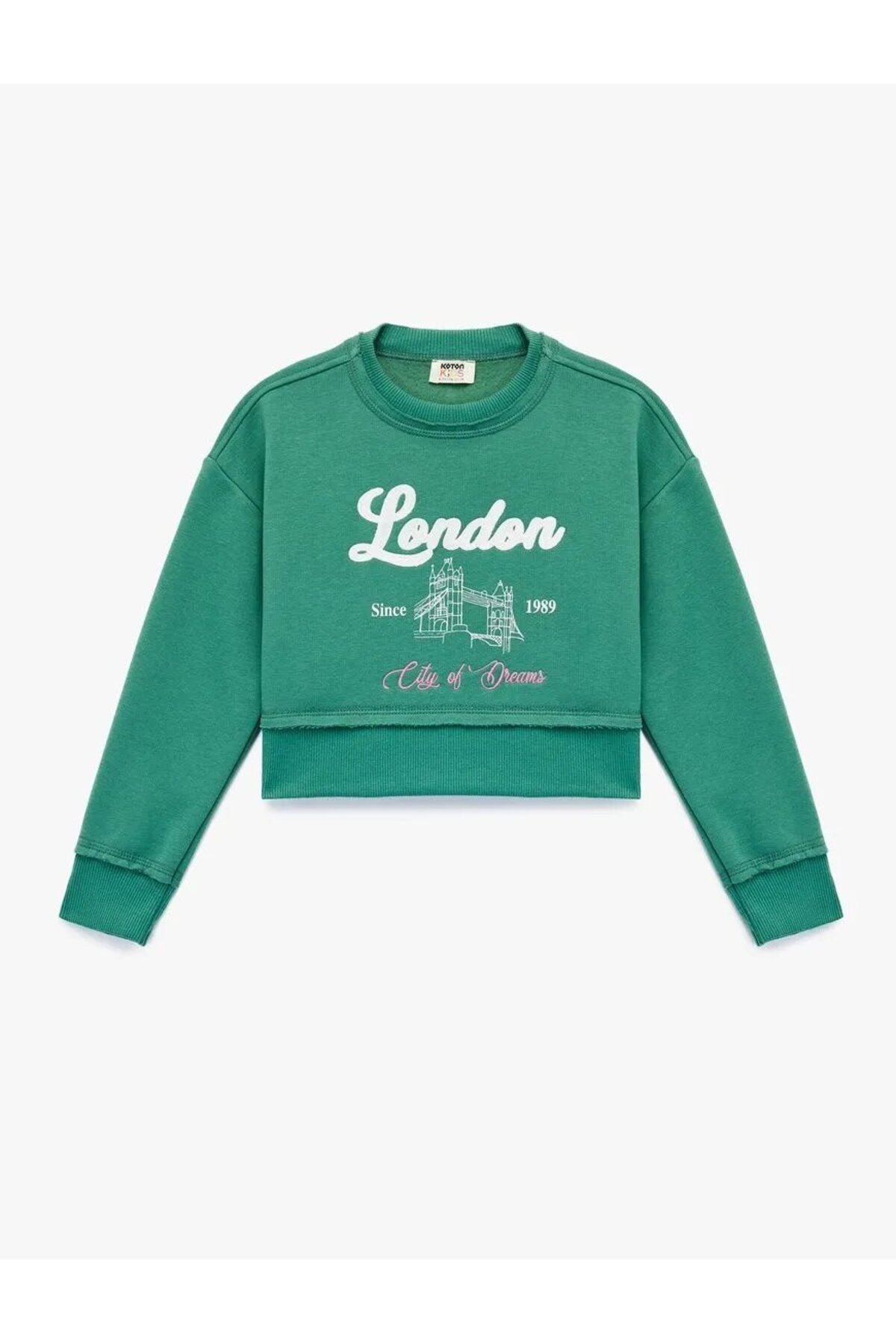 Şardonlu Uzun Kollu Bisiklet Yaka Baskılı Sweatshirt