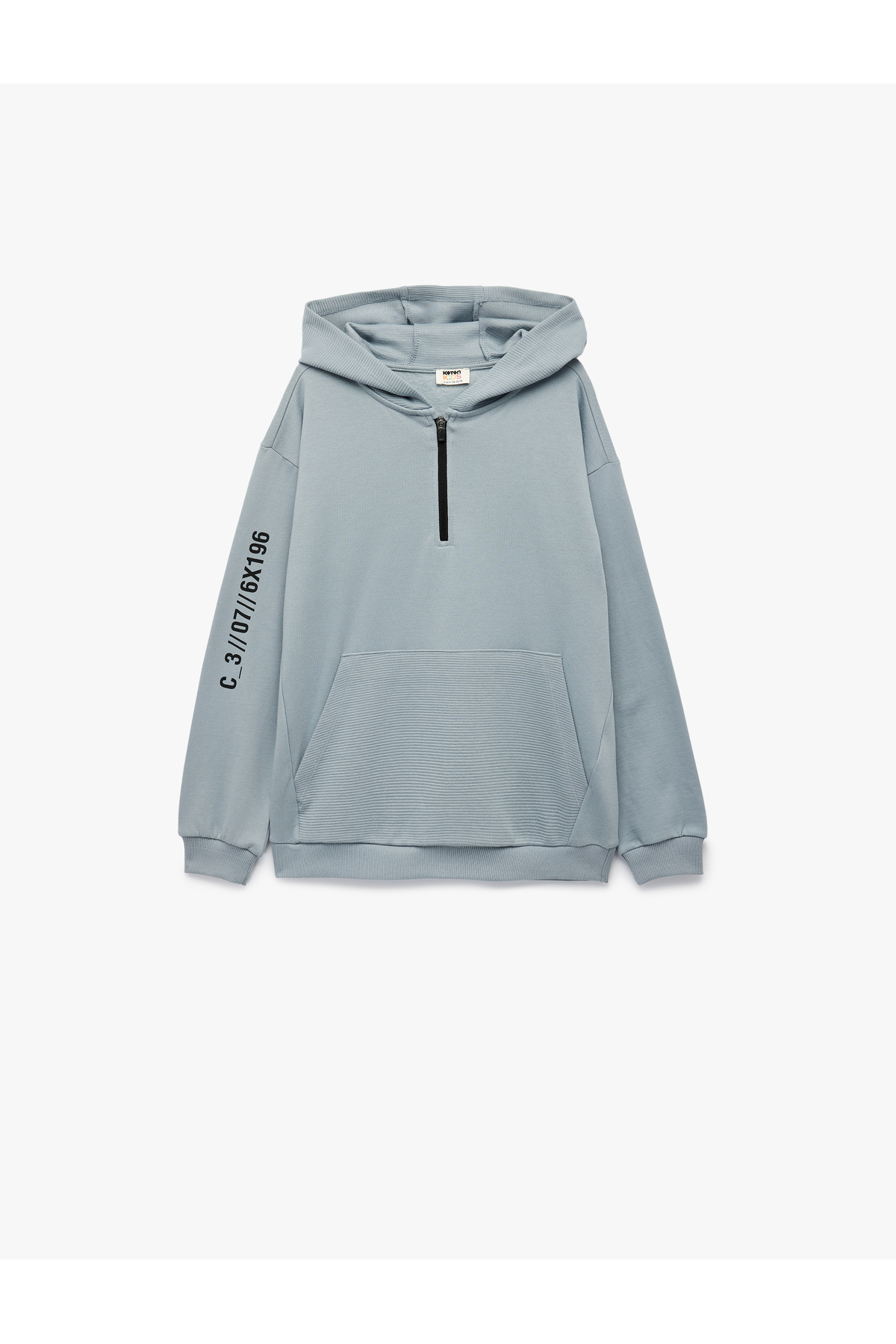 Şardonlu Uzun Kollu Fermuarlı Kapşonlu Sweatshirt