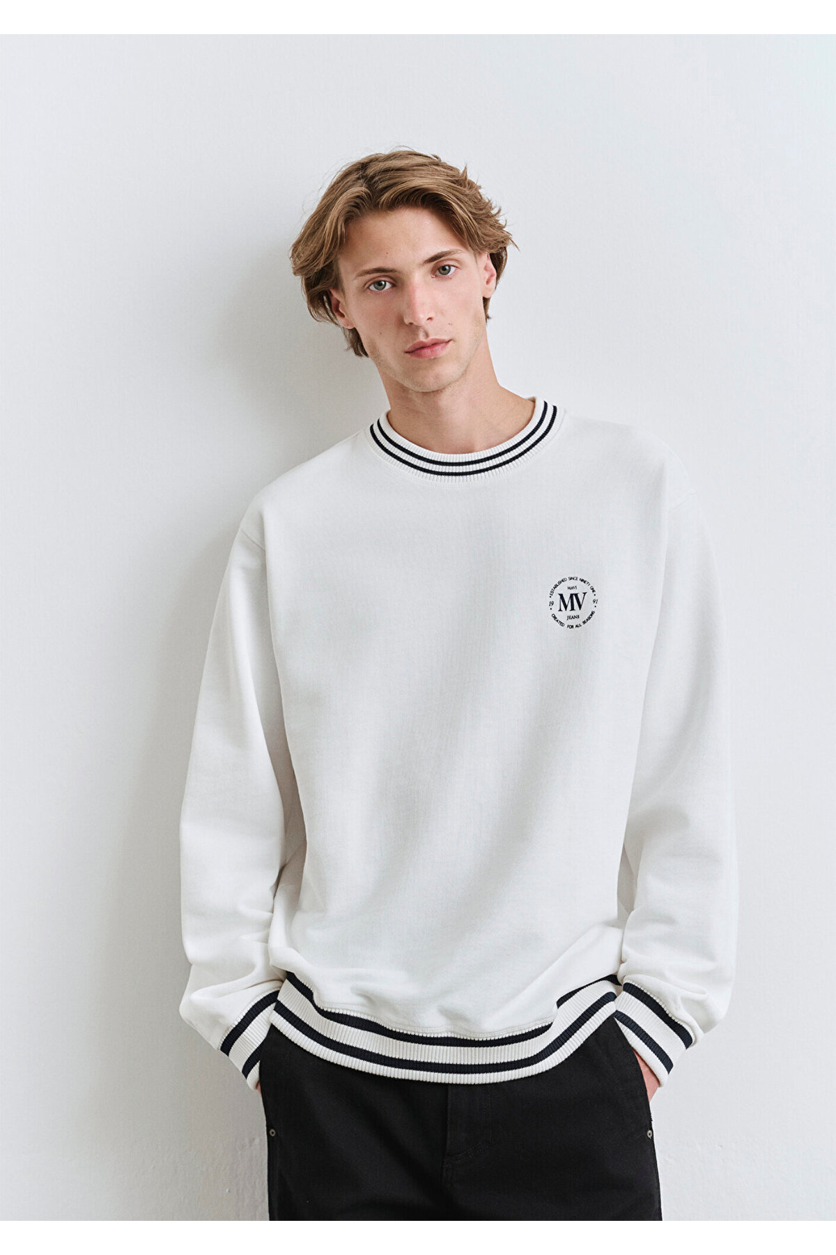 Şerit Detaylı Beyaz Sweatshirt 0S10378-70057