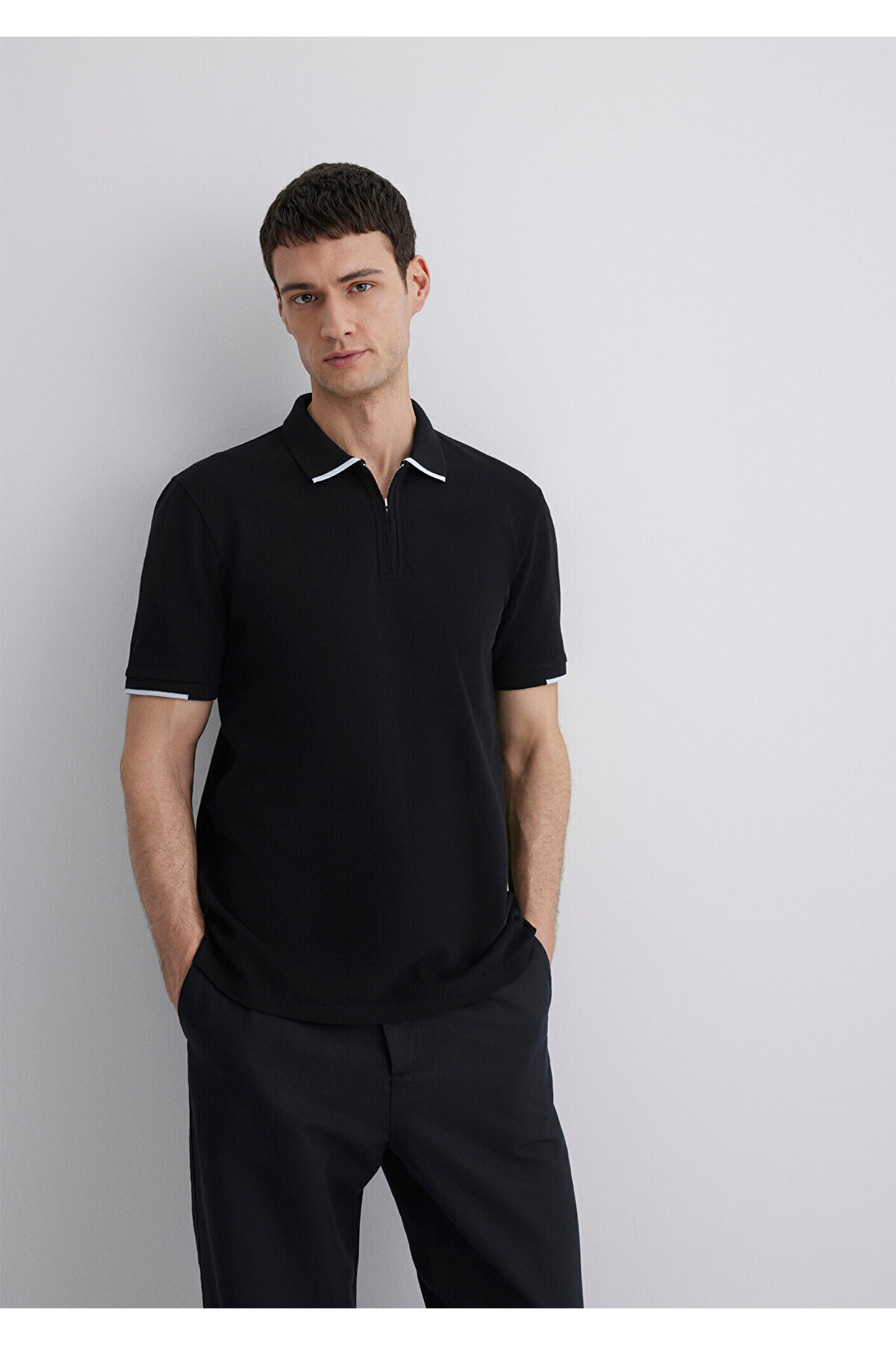 Şerit Detaylı Black Polo Tişört Regular Fit / Normal Kesim 0612654-900