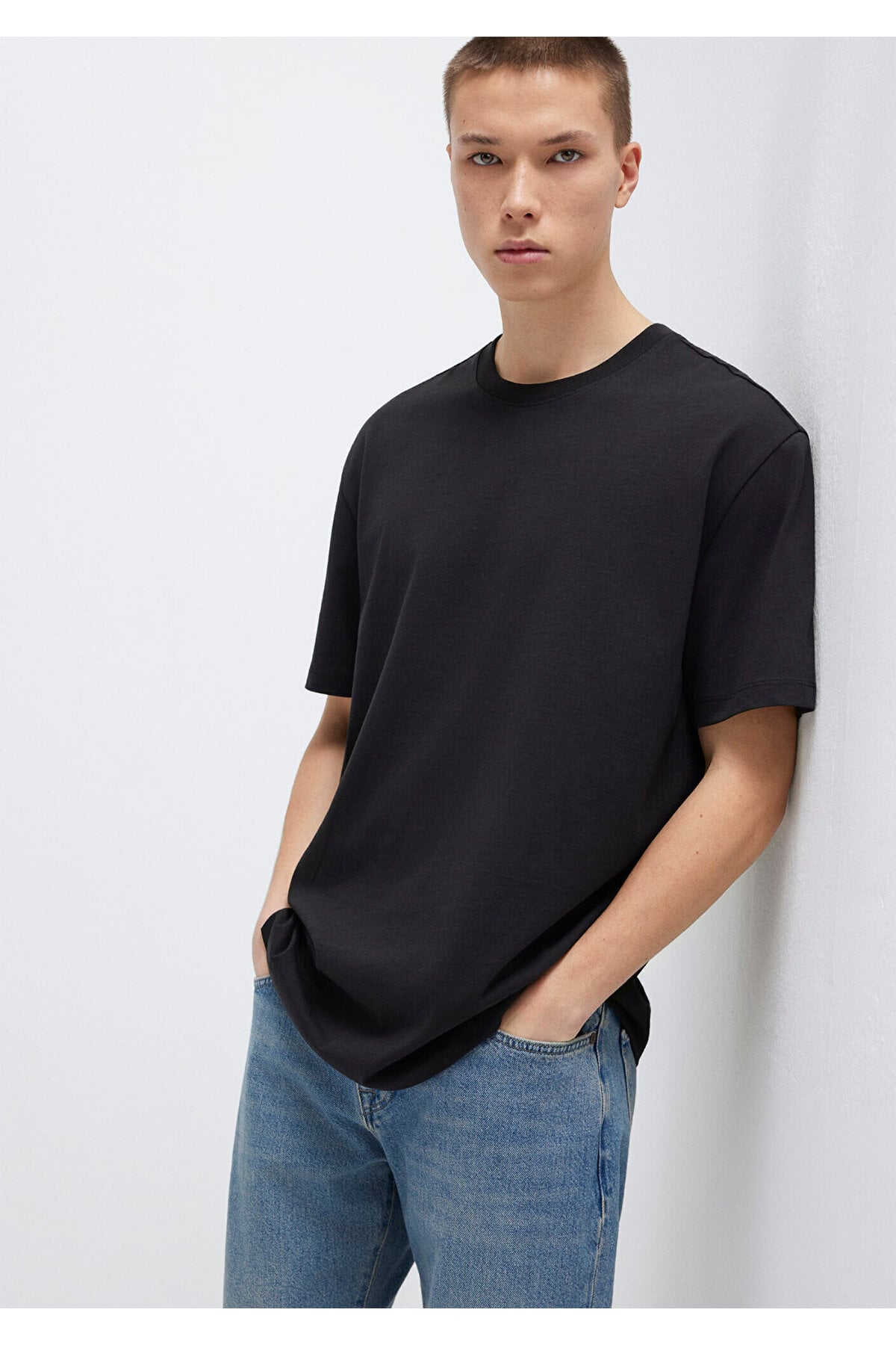 Siyah Basic Tişört Loose Fit / Bol Rahat Kesim 066249-900