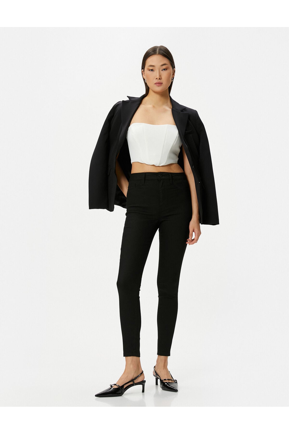Skinny Fit Kot Pantolon Esnek Yüksek Bel Dar Paça Dar Kesim Cepli - Carmen Jean