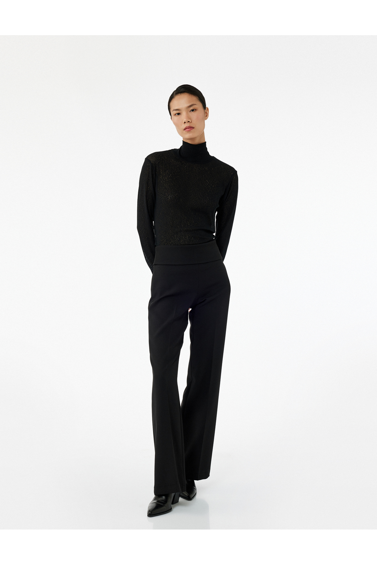 Slim Fit Beli Kat Detaylı İspanyol Paça Pantolon